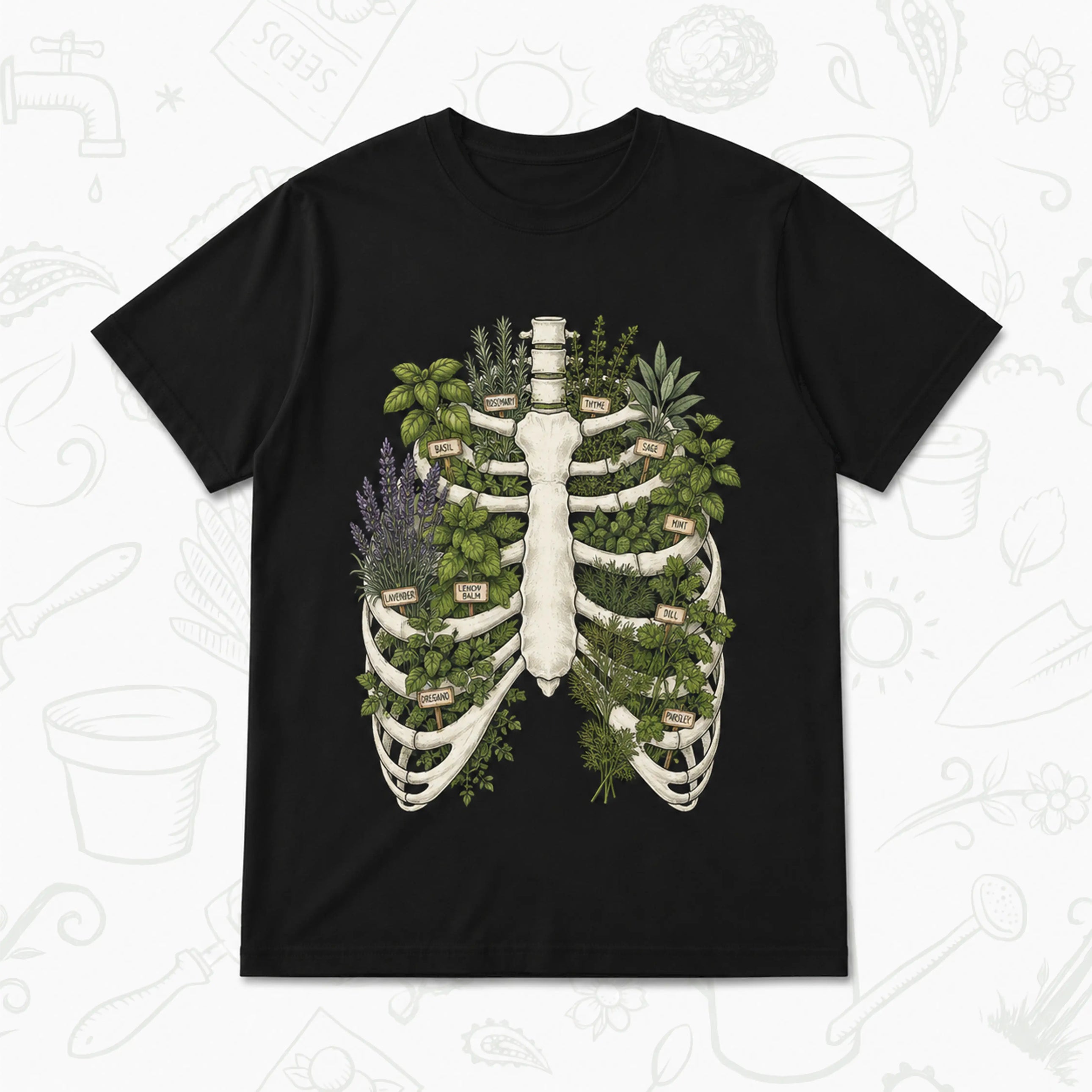 Herb Garden Ribcage T-Shirt – Botanical Anatomy Gardening Tee