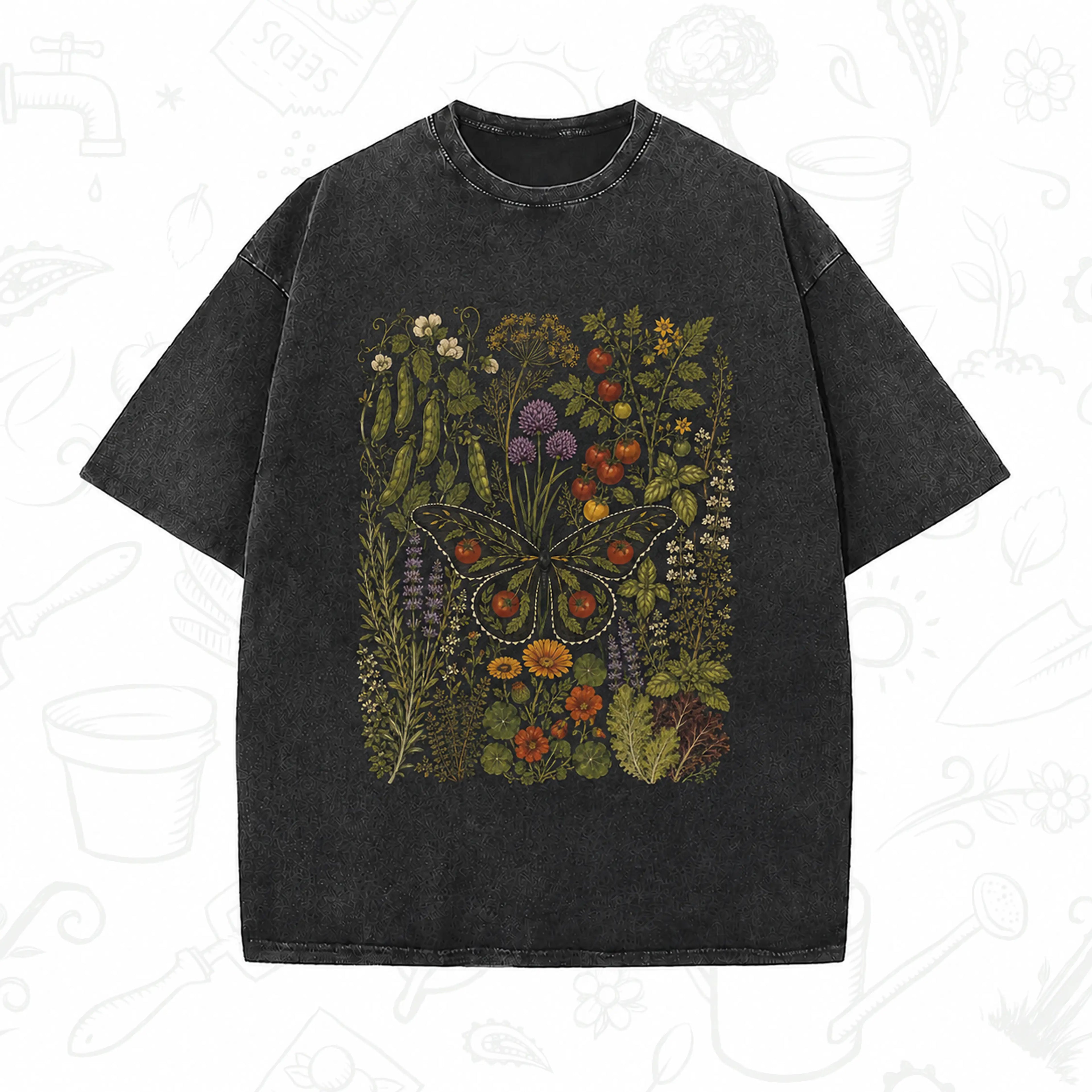 Vintage Botanical Butterfly T-Shirt – Wildflower Garden Lover Wash Tee