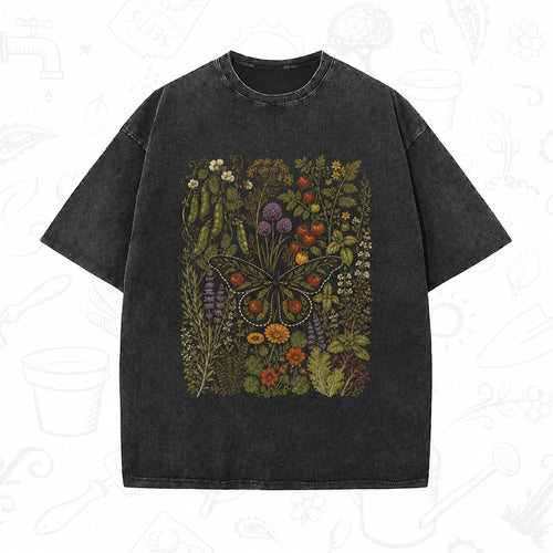 Vintage Botanical Butterfly T-Shirt – Wildflower Garden Lover Wash Tee