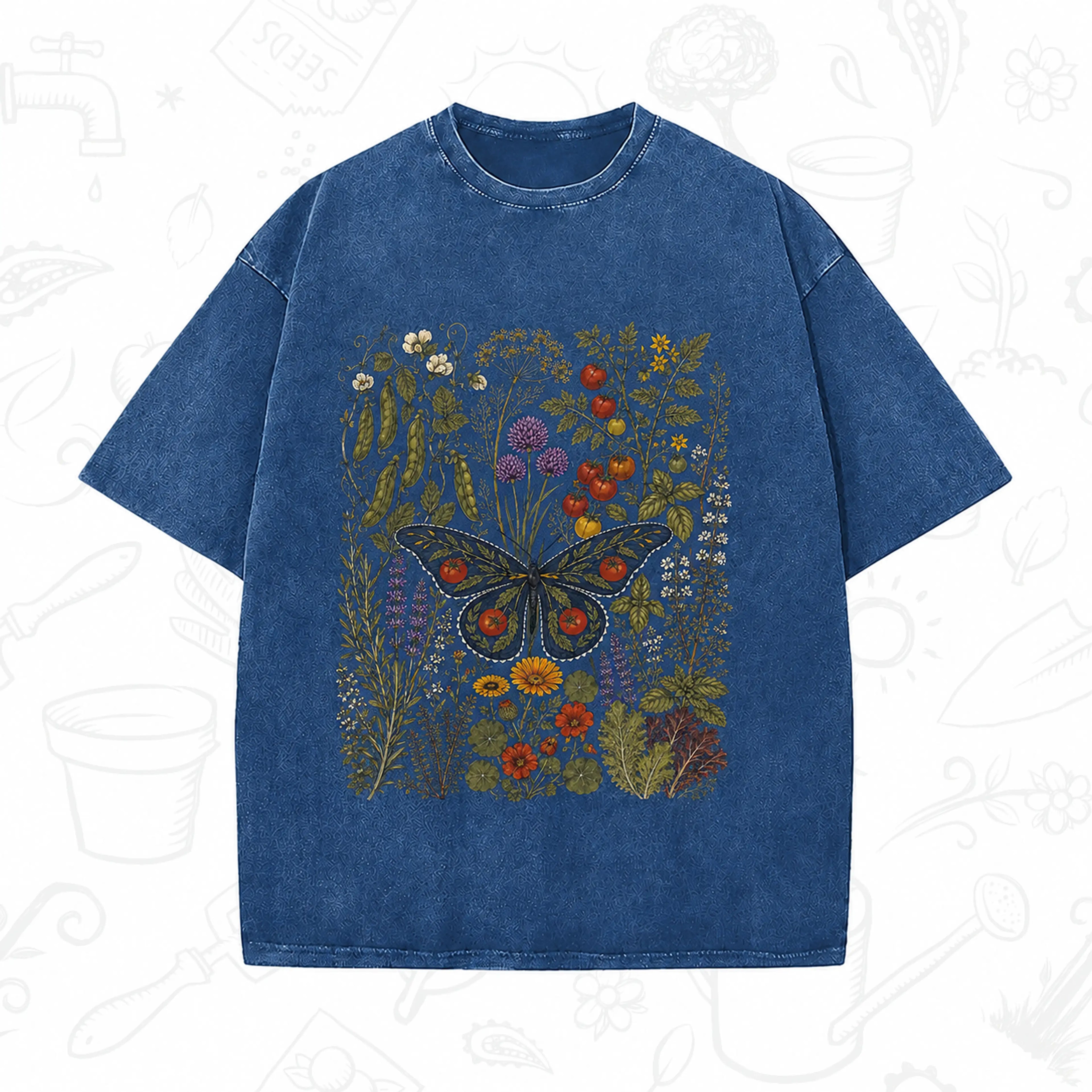 Vintage Botanical Butterfly T-Shirt – Wildflower Garden Lover Wash Tee