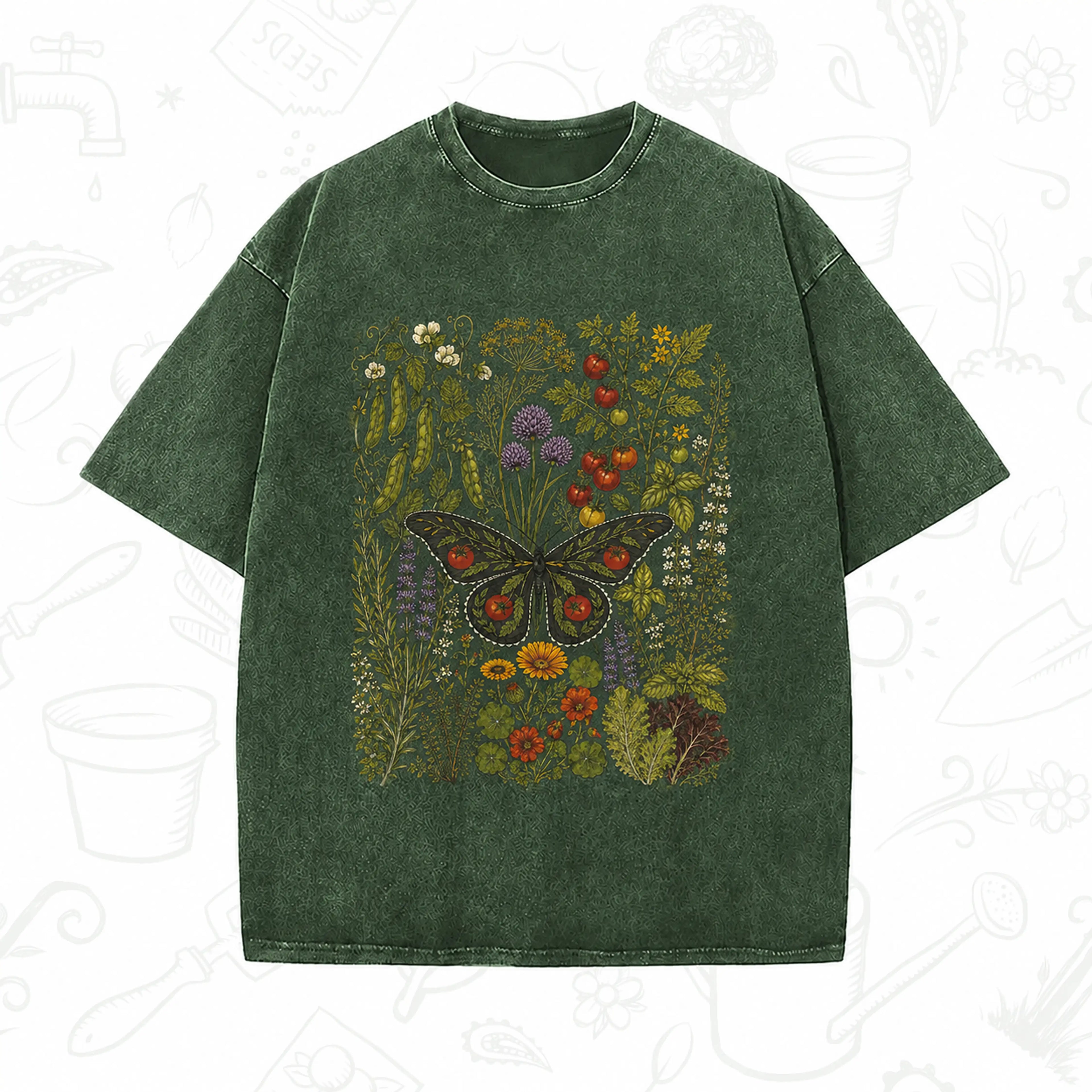 Vintage Botanical Butterfly T-Shirt – Wildflower Garden Lover Wash Tee