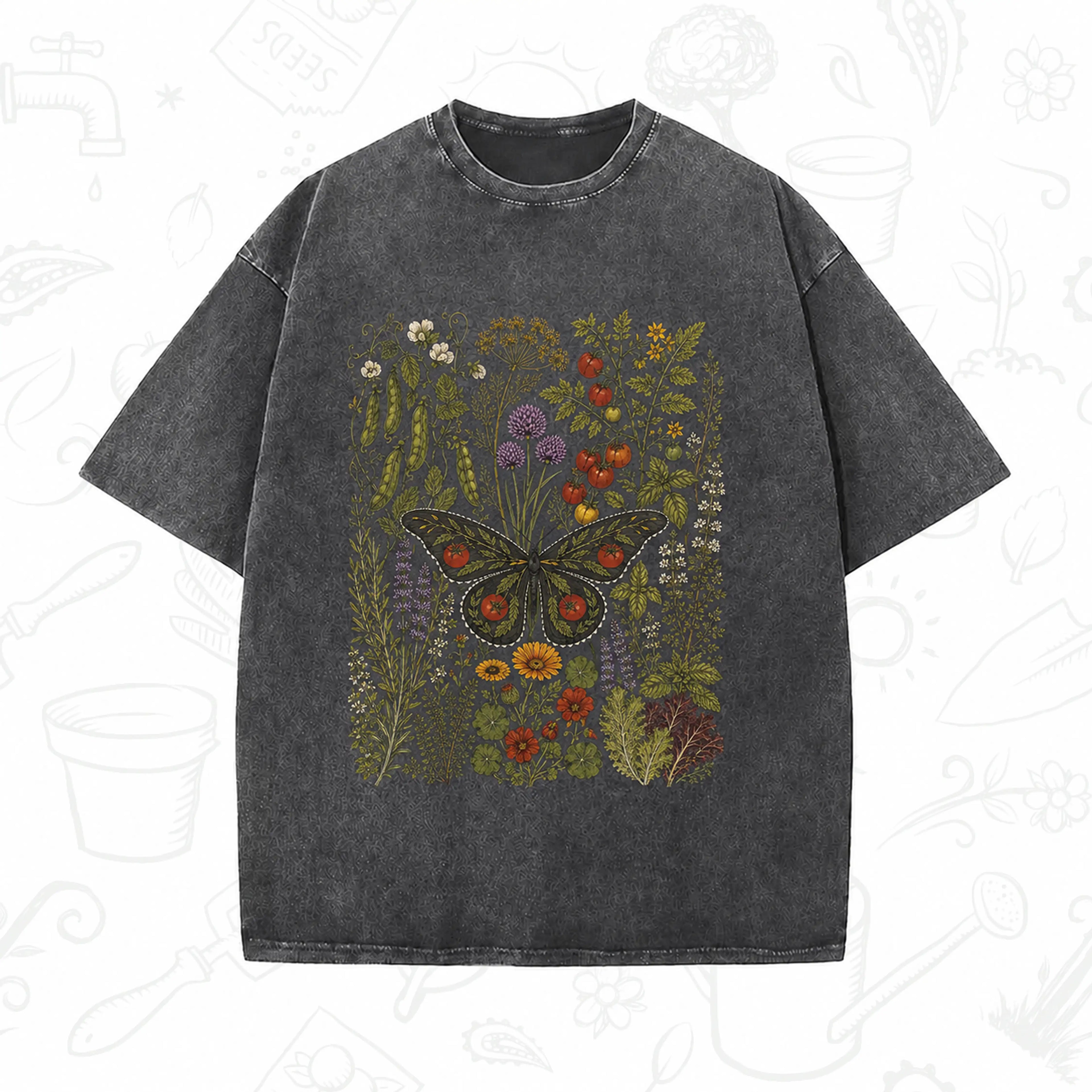 Vintage Botanical Butterfly T-Shirt – Wildflower Garden Lover Wash Tee