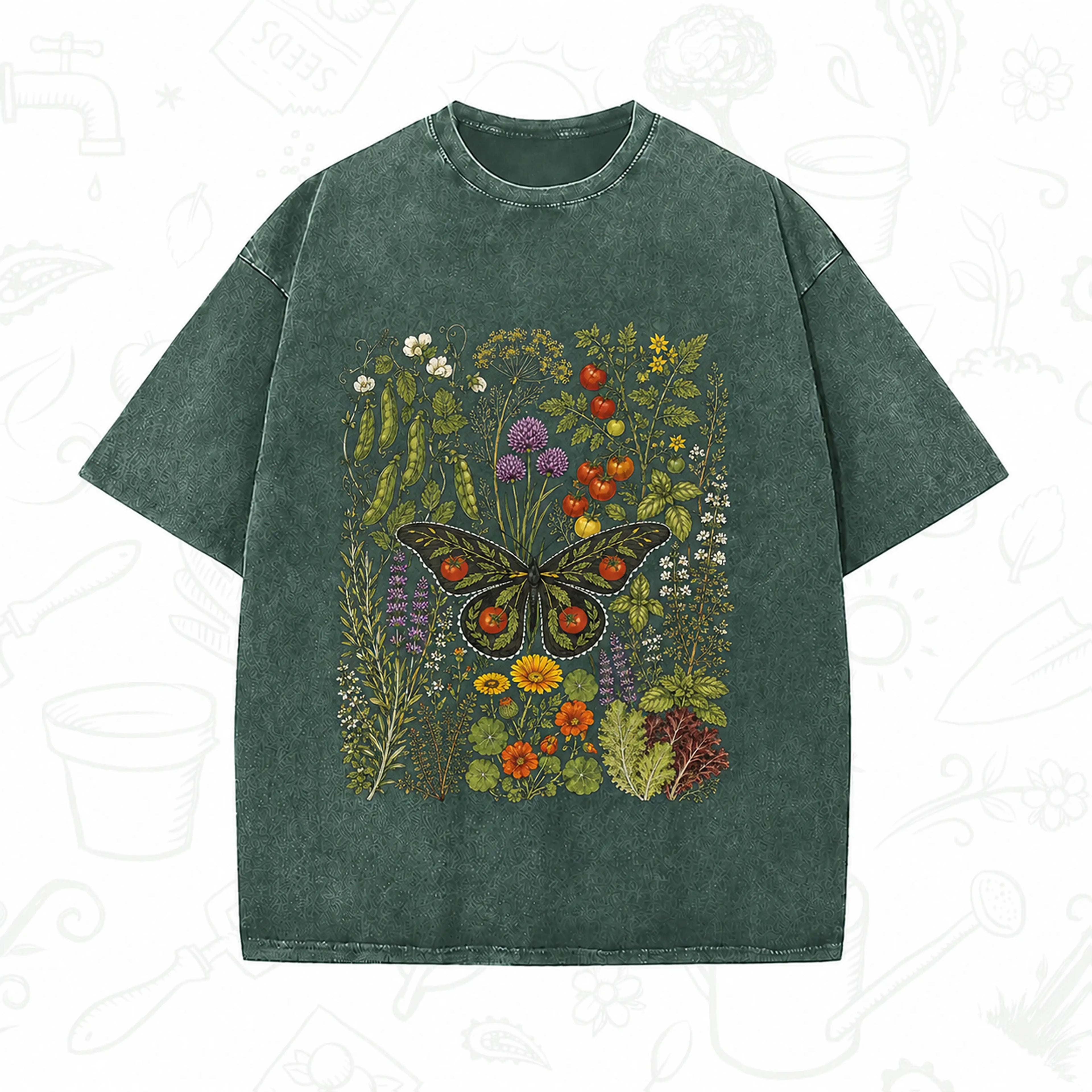 Vintage Botanical Butterfly T-Shirt – Wildflower Garden Lover Wash Tee