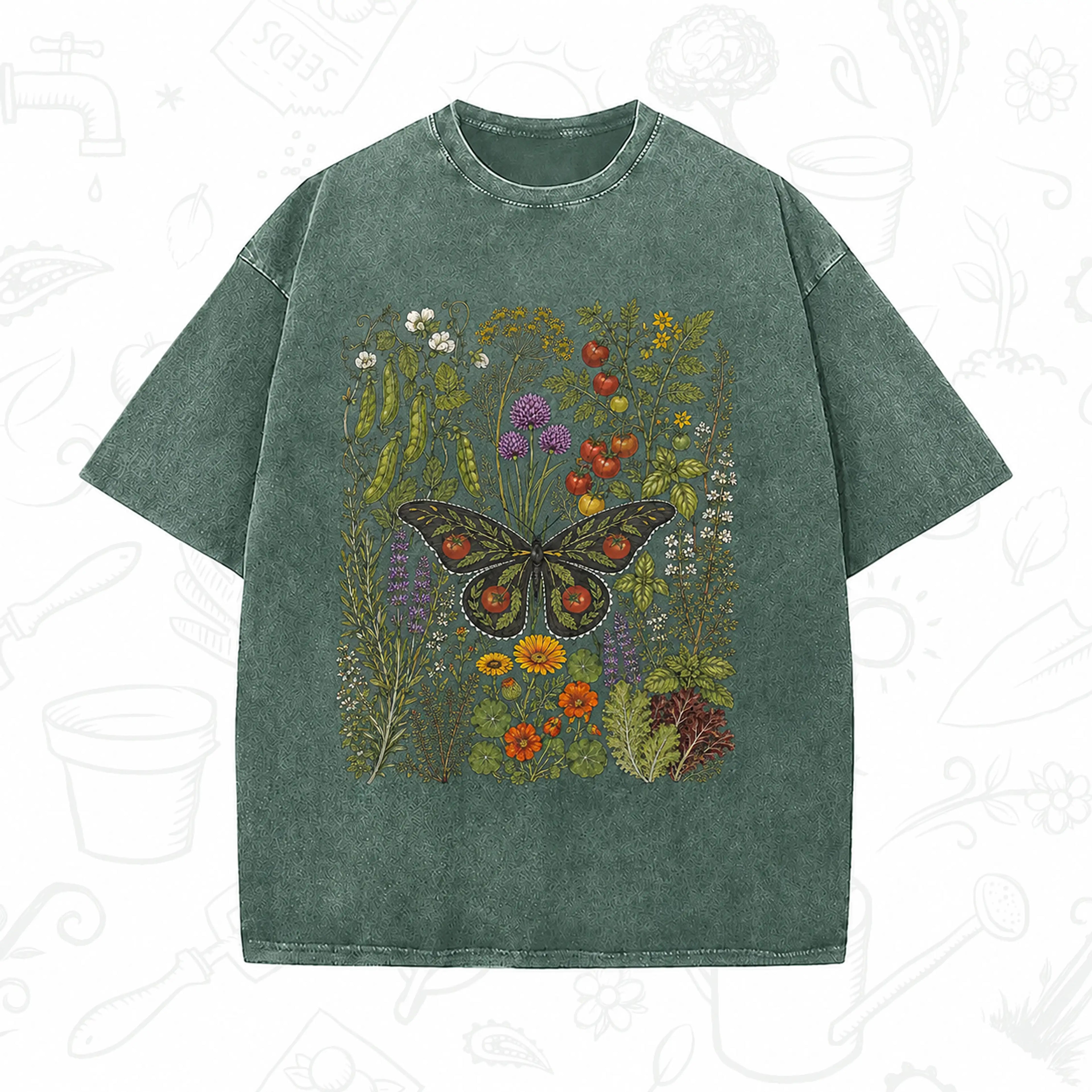 Vintage Botanical Butterfly T-Shirt – Wildflower Garden Lover Wash Tee