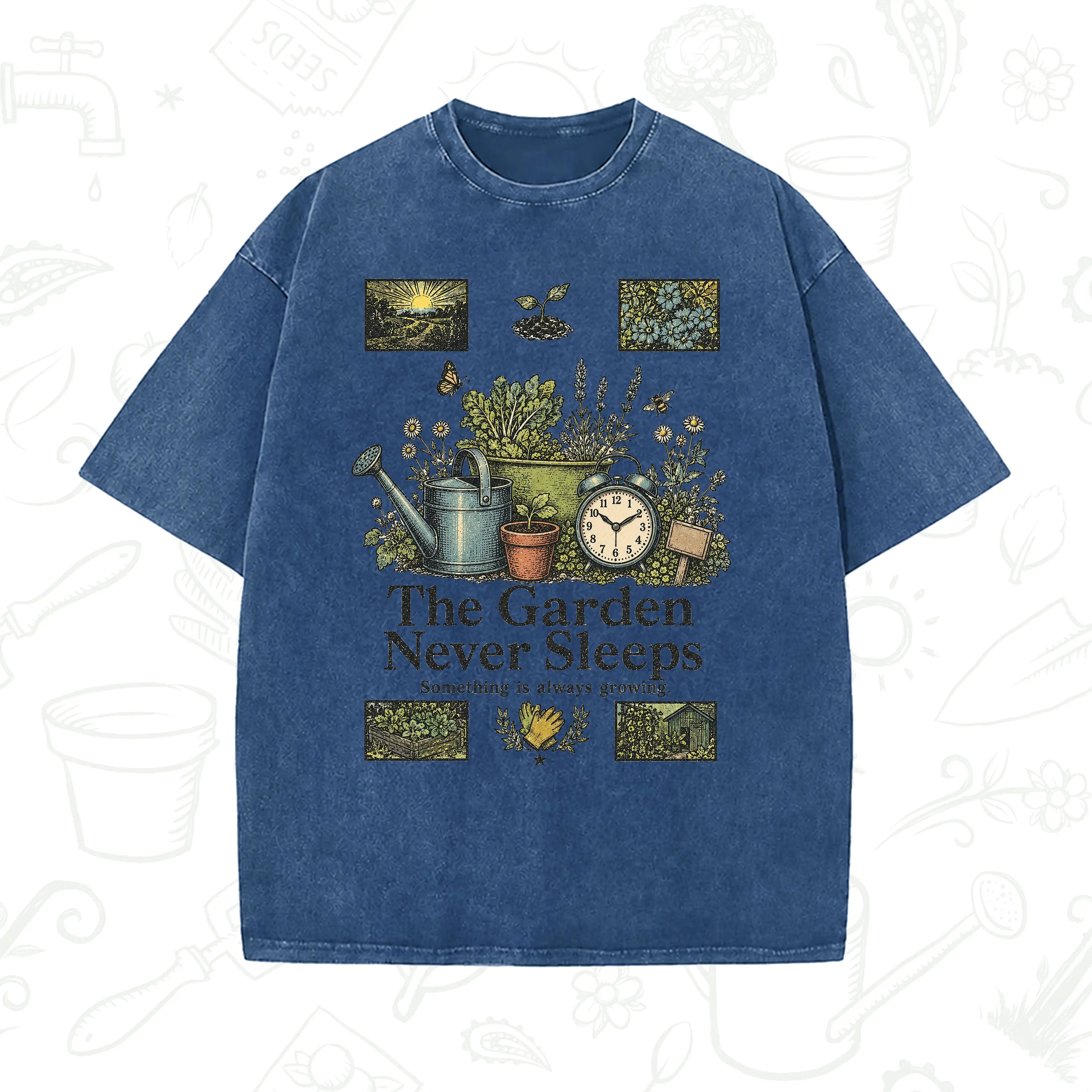The Garden Never Sleeps T-Shirt – Vintage Gardening Graphic Tee