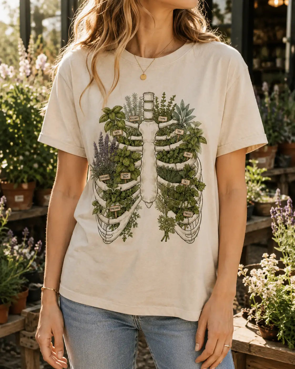 Herb Garden Ribcage T-Shirt – Botanical Anatomy Gardening Tee