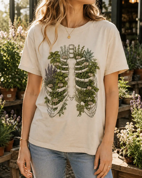 Herb Garden Ribcage T-Shirt – Botanical Anatomy Gardening Tee