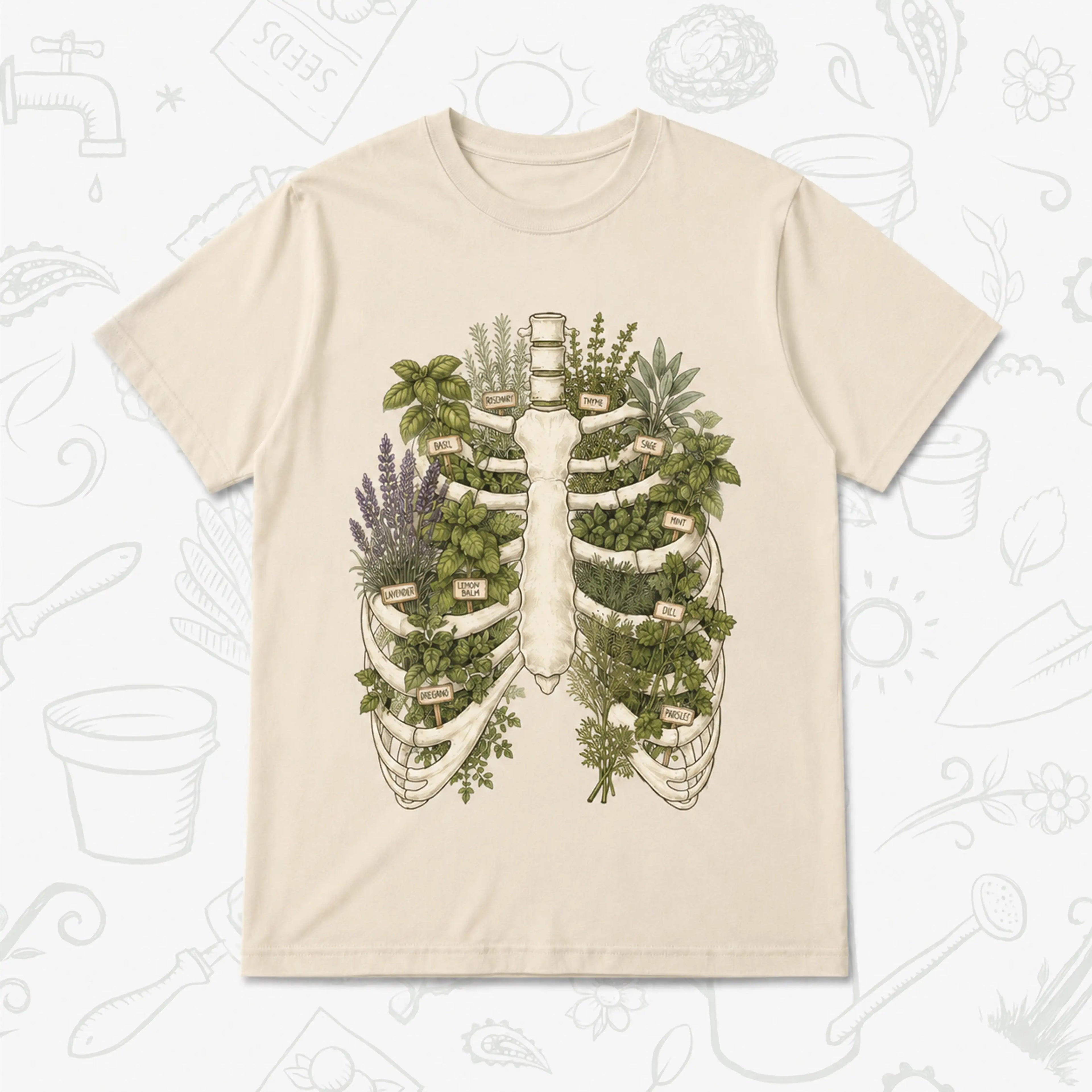 Herb Garden Ribcage T-Shirt – Botanical Anatomy Gardening Tee
