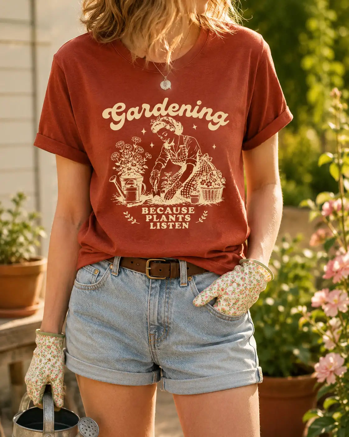 Gardening Because Plants Listen T-Shirt – Vintage Garden Lover Tee