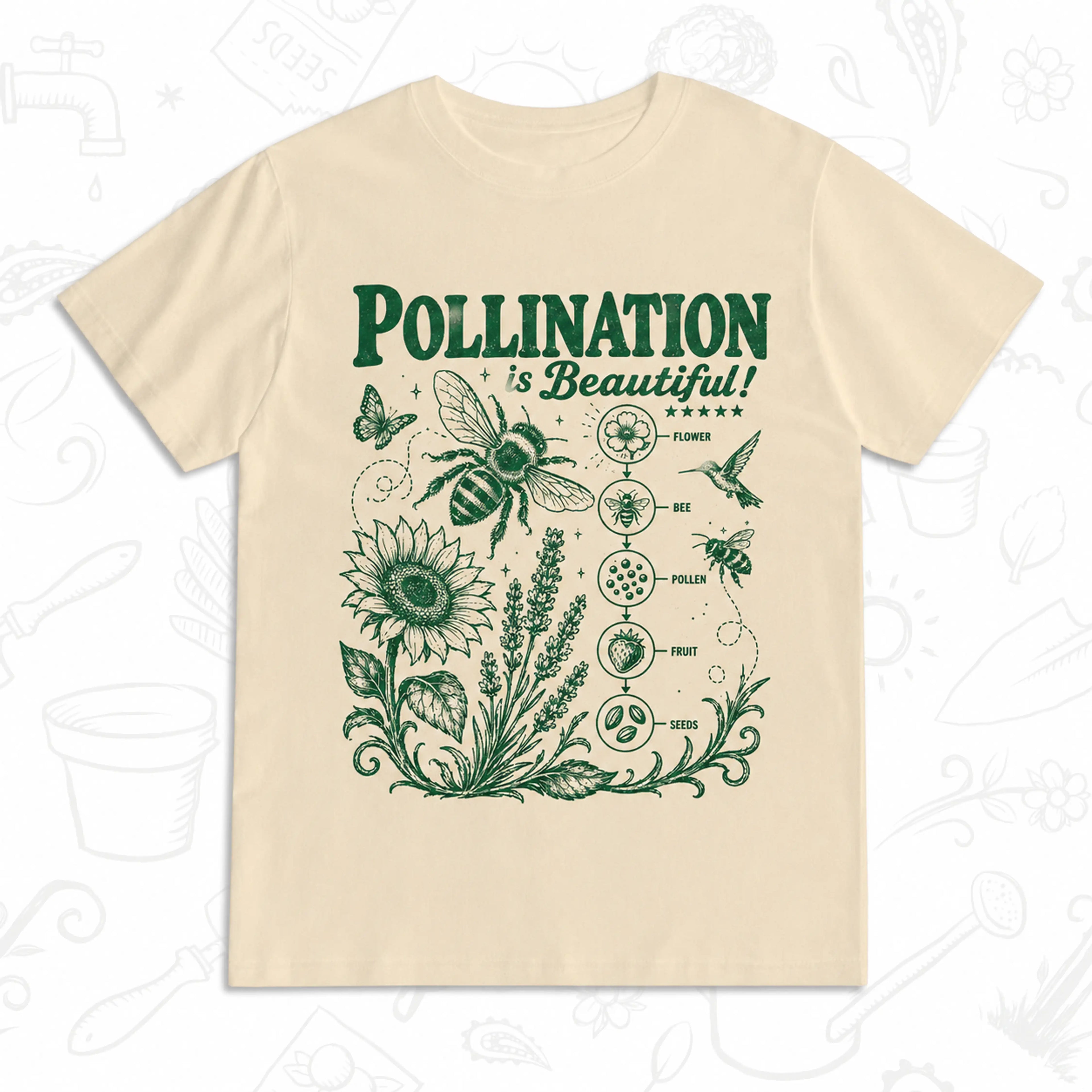 Pollination Is Beautiful T-Shirt – Bee and Wildflower Gardening Graphic Tee