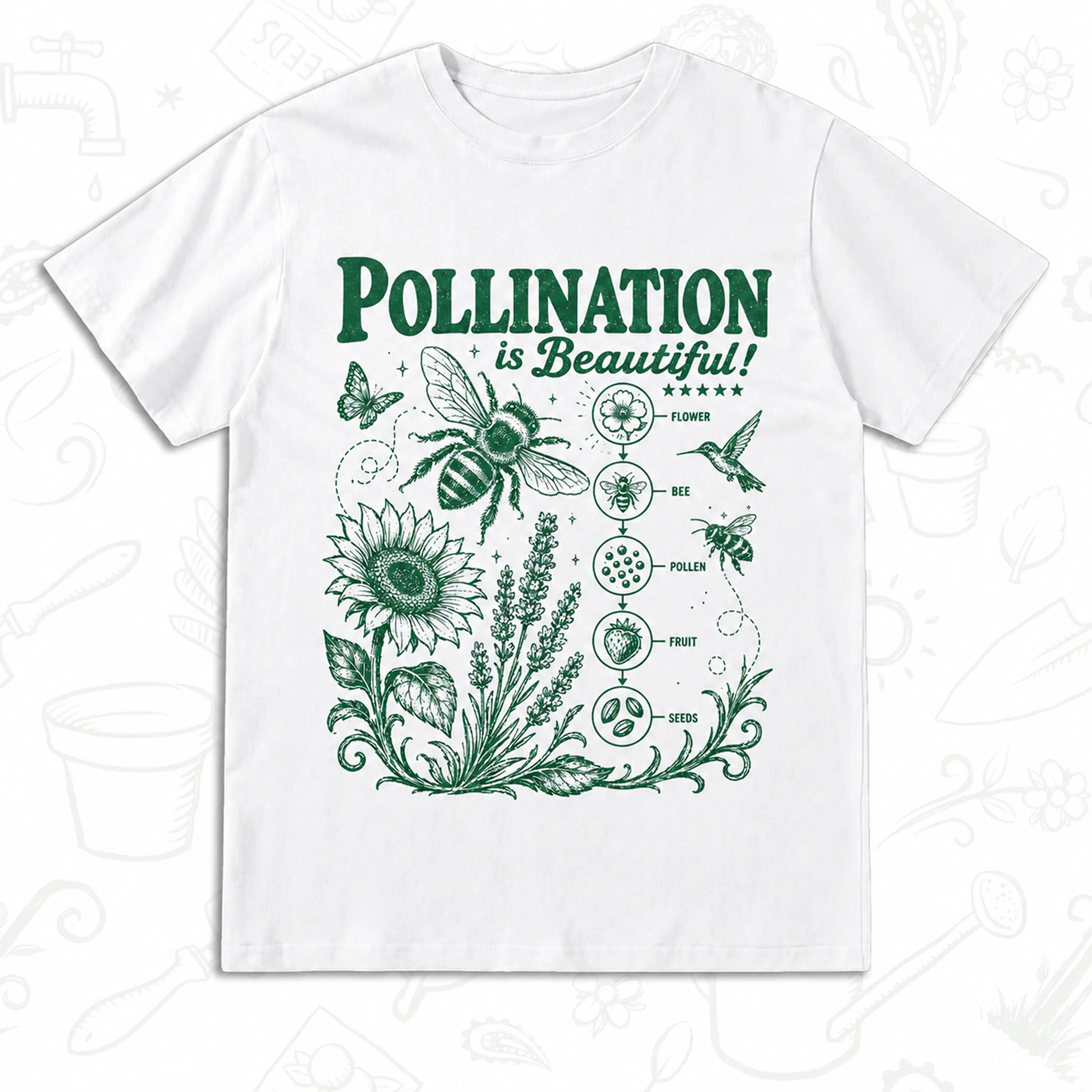 Pollination Is Beautiful T-Shirt – Bee and Wildflower Gardening Graphic Tee