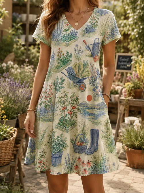 Botanical Garden Sleeveless Dress – Floral A-Line Day Dress