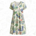 Botanical Garden V-Neck Dress – Floral Gardening Print Day Dress