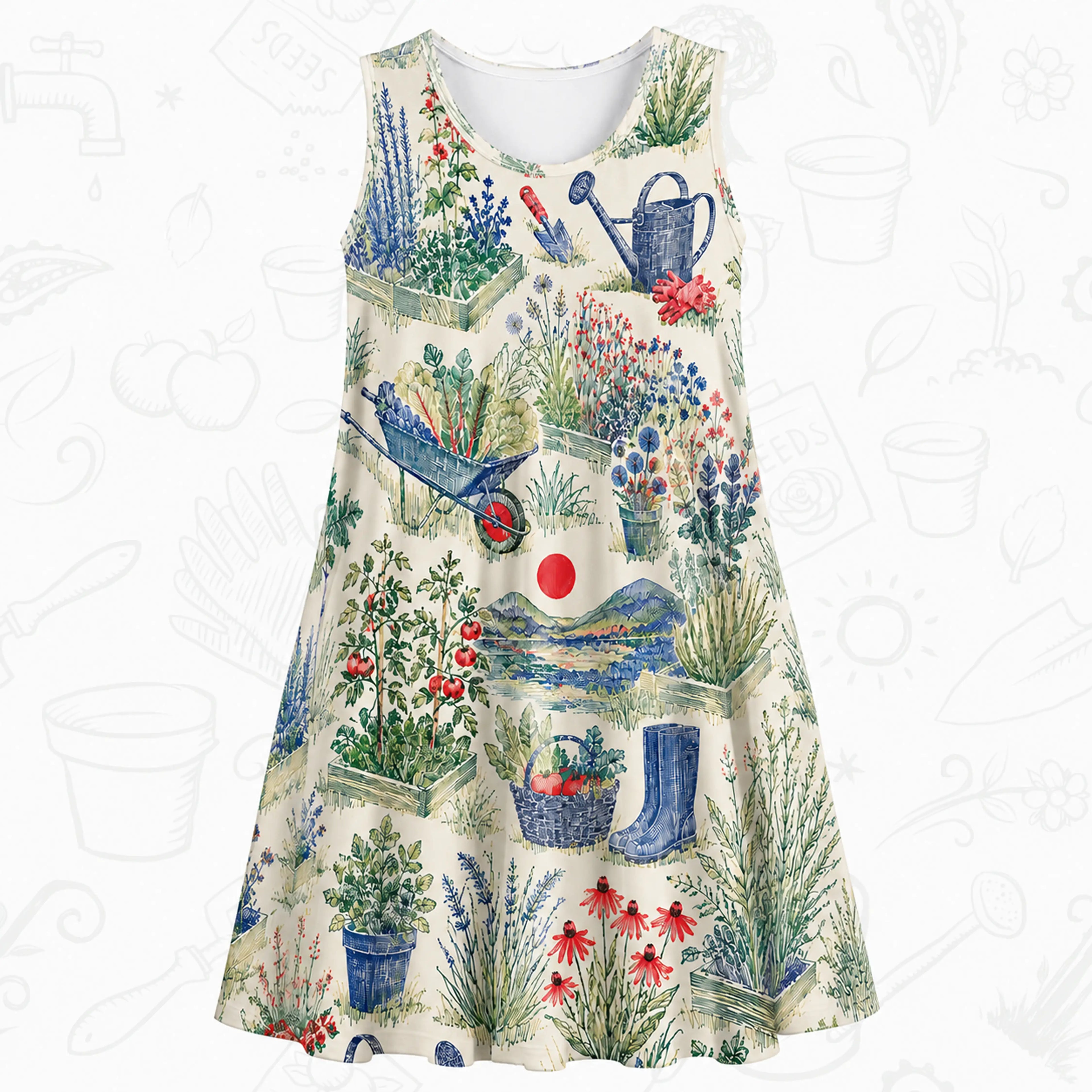 Botanical Garden Sleeveless Dress – Floral A-Line Day Dress