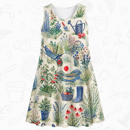 Botanical Garden Sleeveless Dress – Floral A-Line Day Dress
