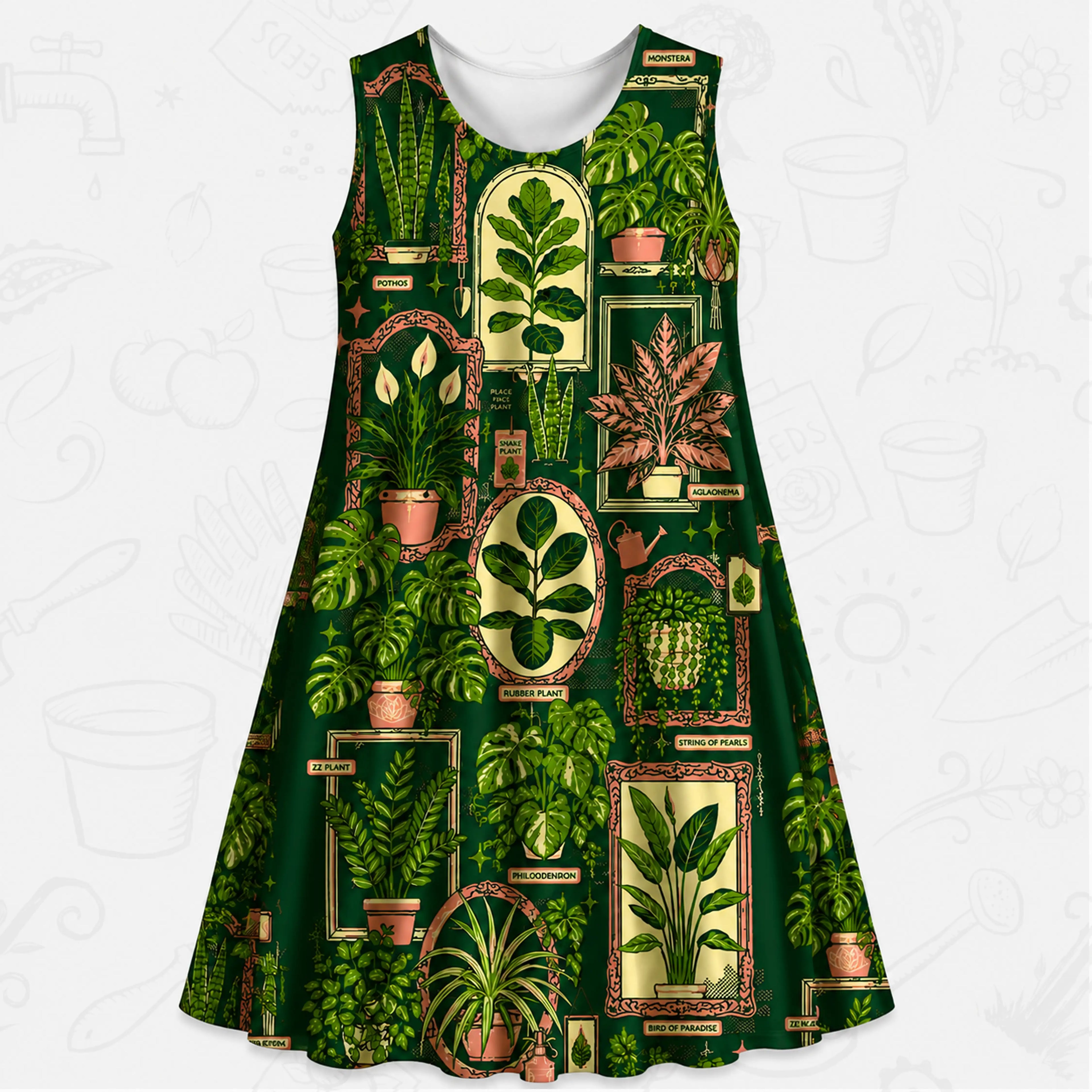 Botanical Garden Sleeveless Dress – Floral A-Line Day Dress