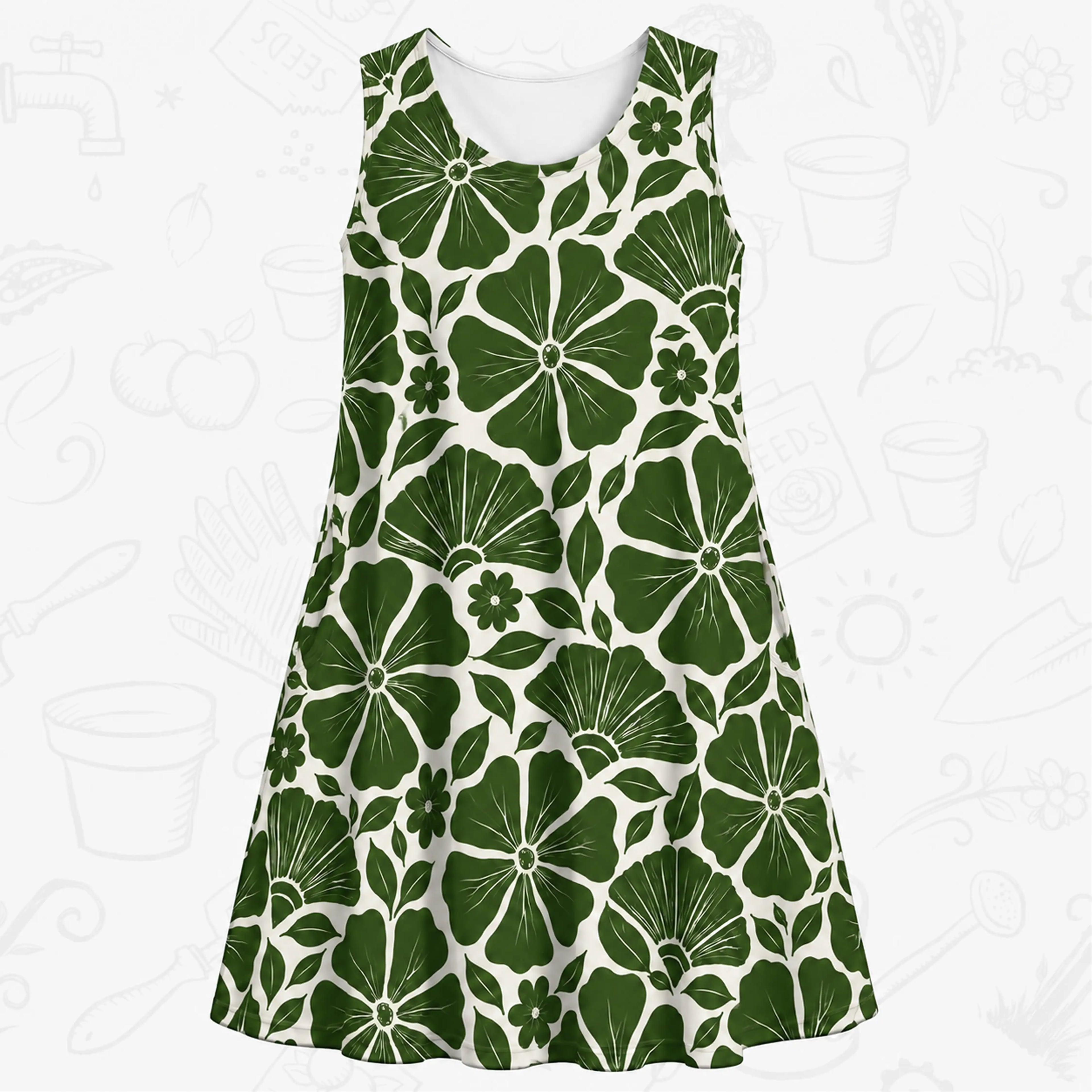 Botanical Garden Sleeveless Dress – Floral A-Line Day Dress