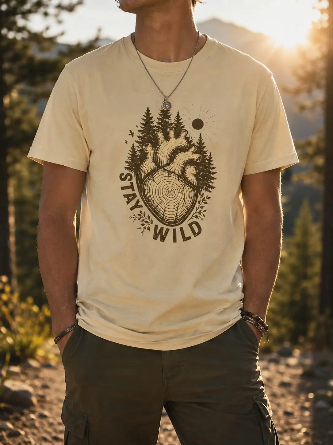 Stay Wild Nature T-Shirt – Anatomical Heart Forest Graphic Tee