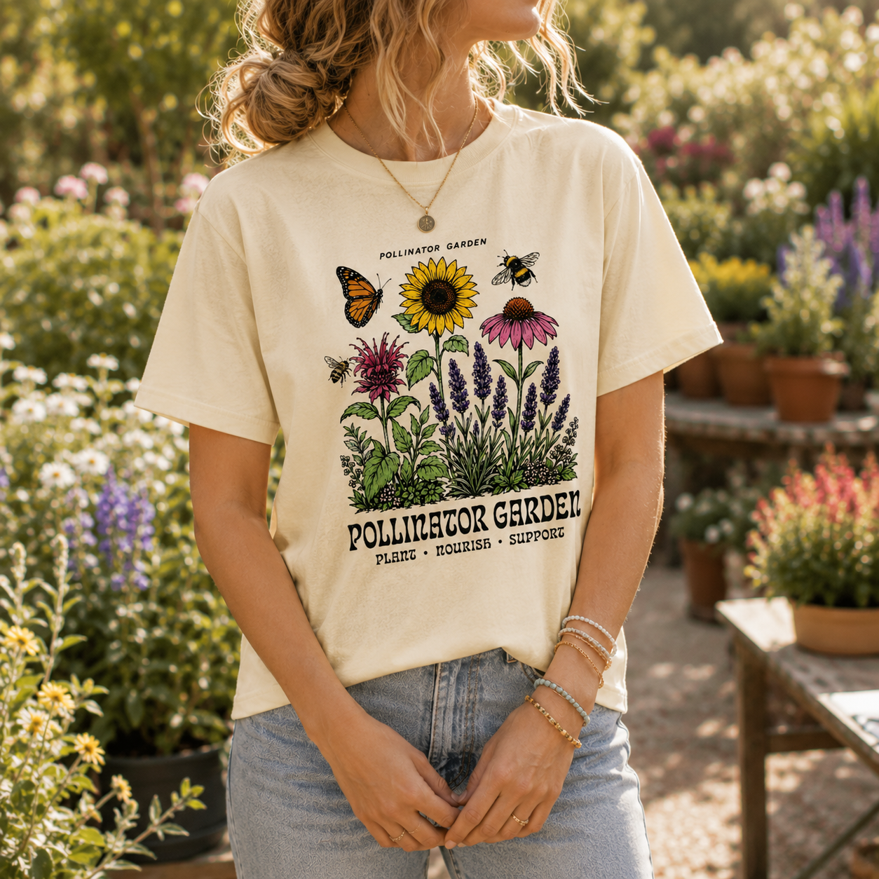Pollinator Garden T-Shirt – Bee, Butterfly and Wildflower Gardening Tee