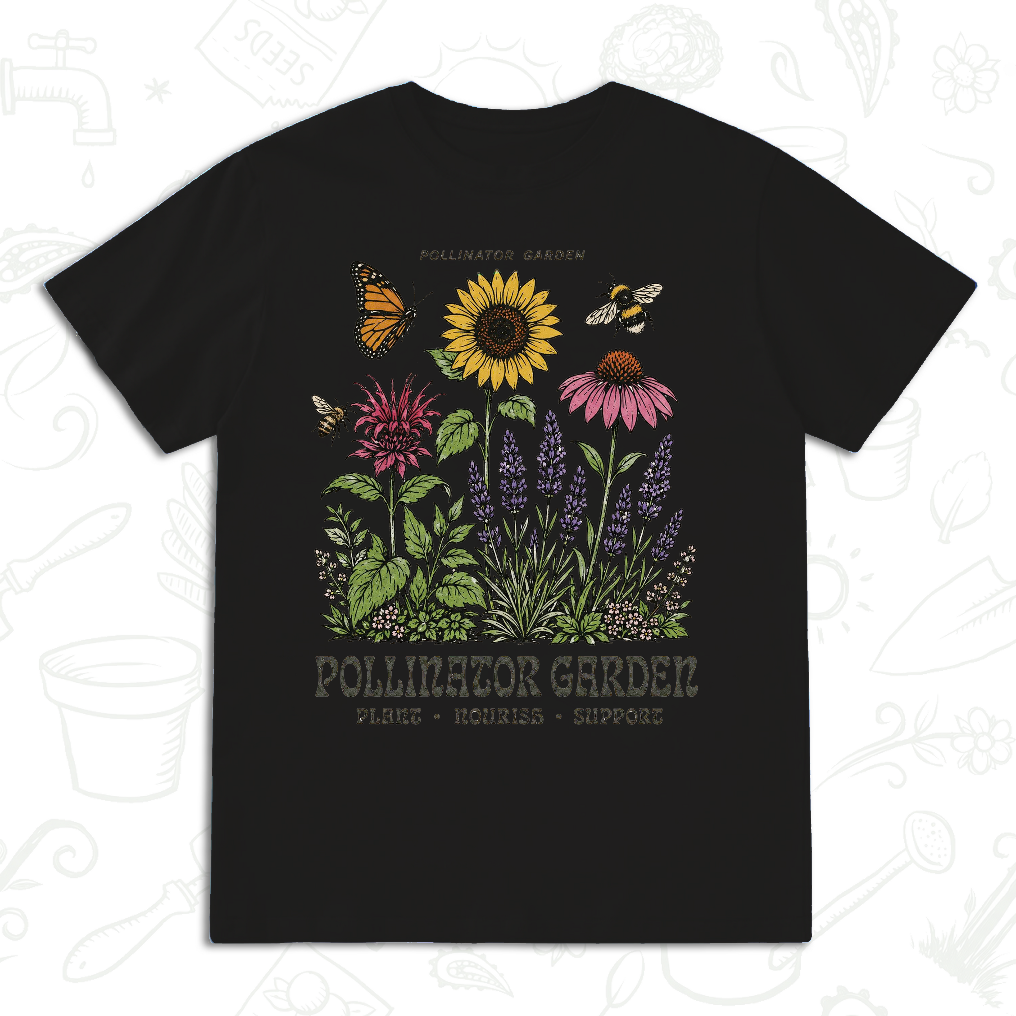Pollinator Garden T-Shirt – Bee, Butterfly and Wildflower Gardening Tee