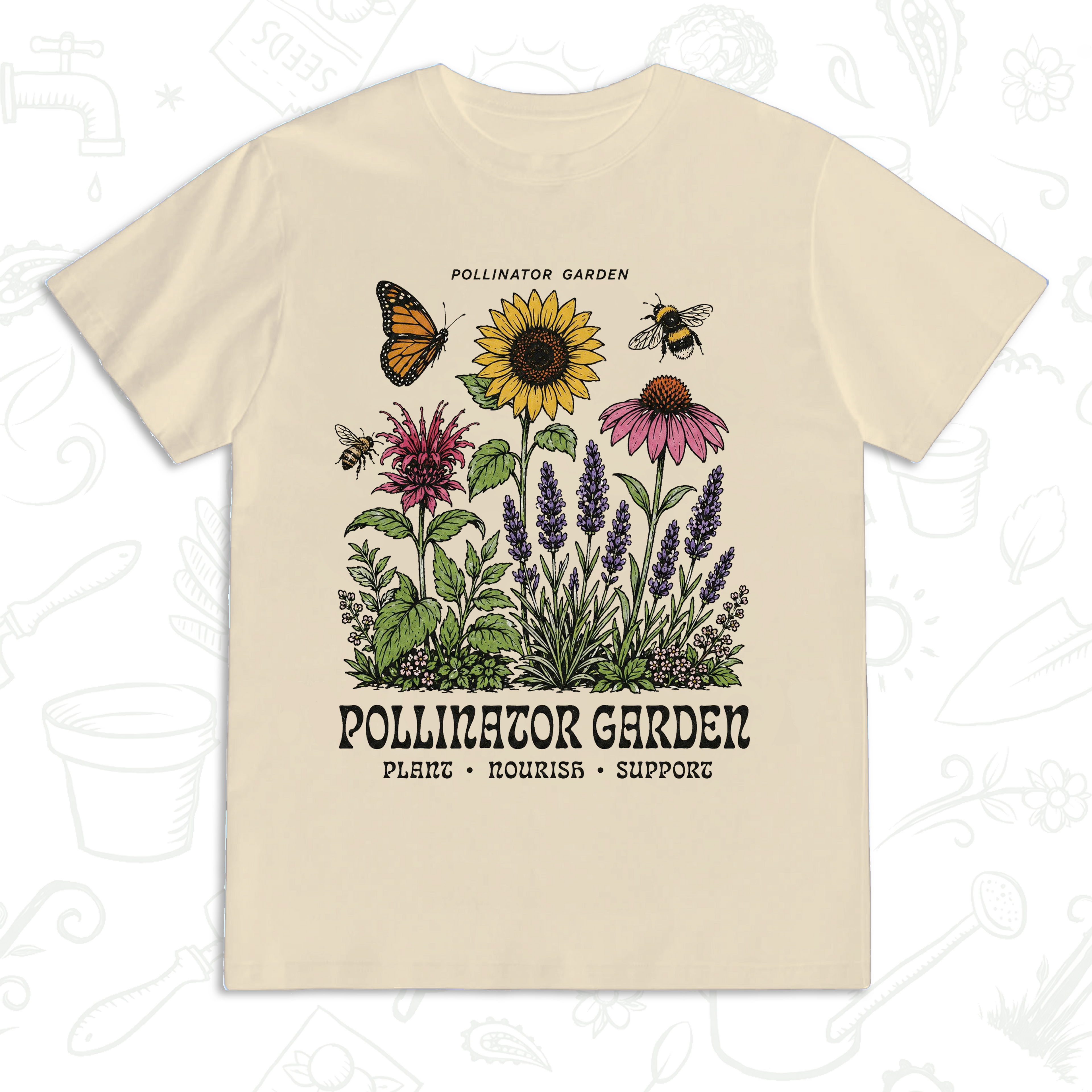 Pollinator Garden T-Shirt – Bee, Butterfly and Wildflower Gardening Tee