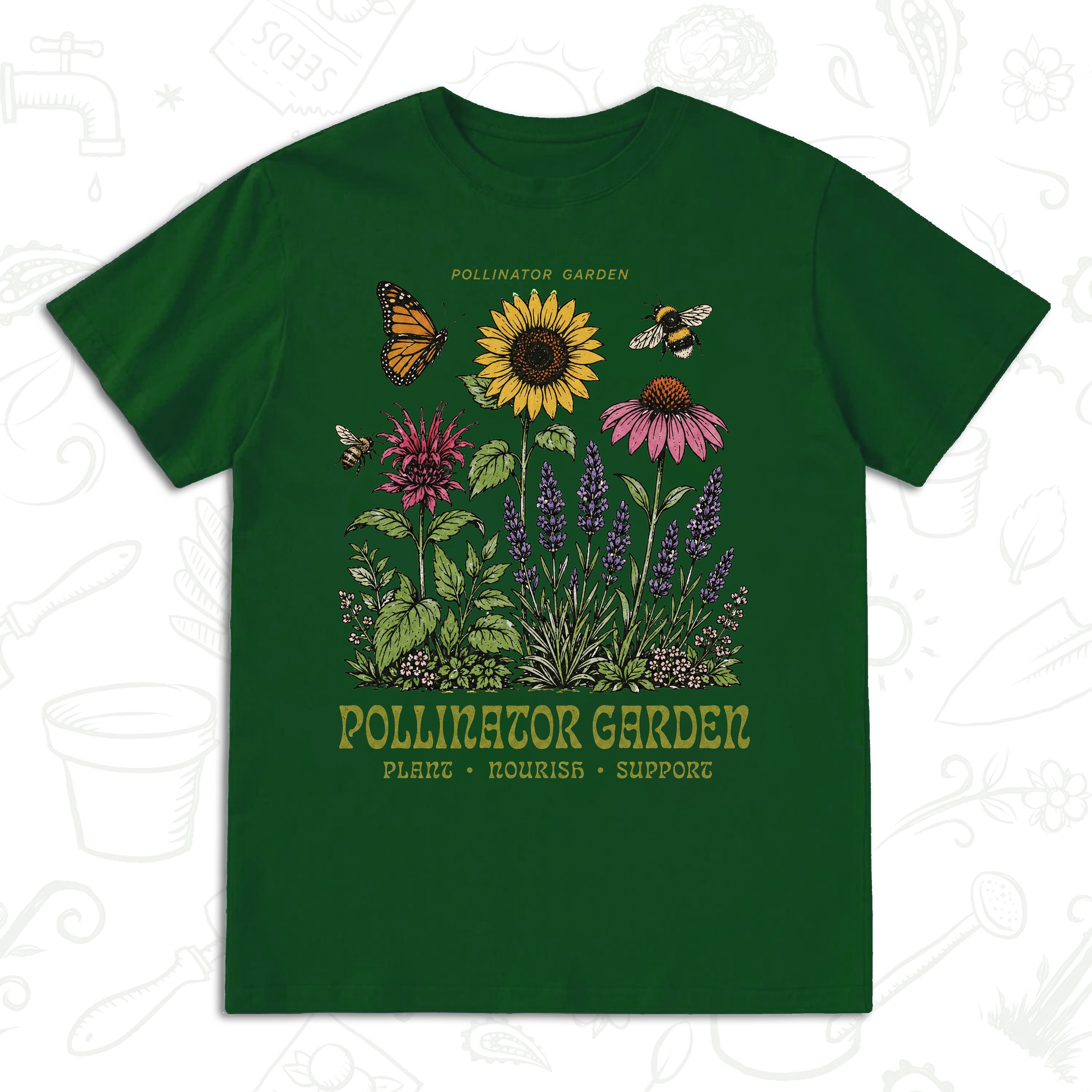 Pollinator Garden T-Shirt – Bee, Butterfly and Wildflower Gardening Tee