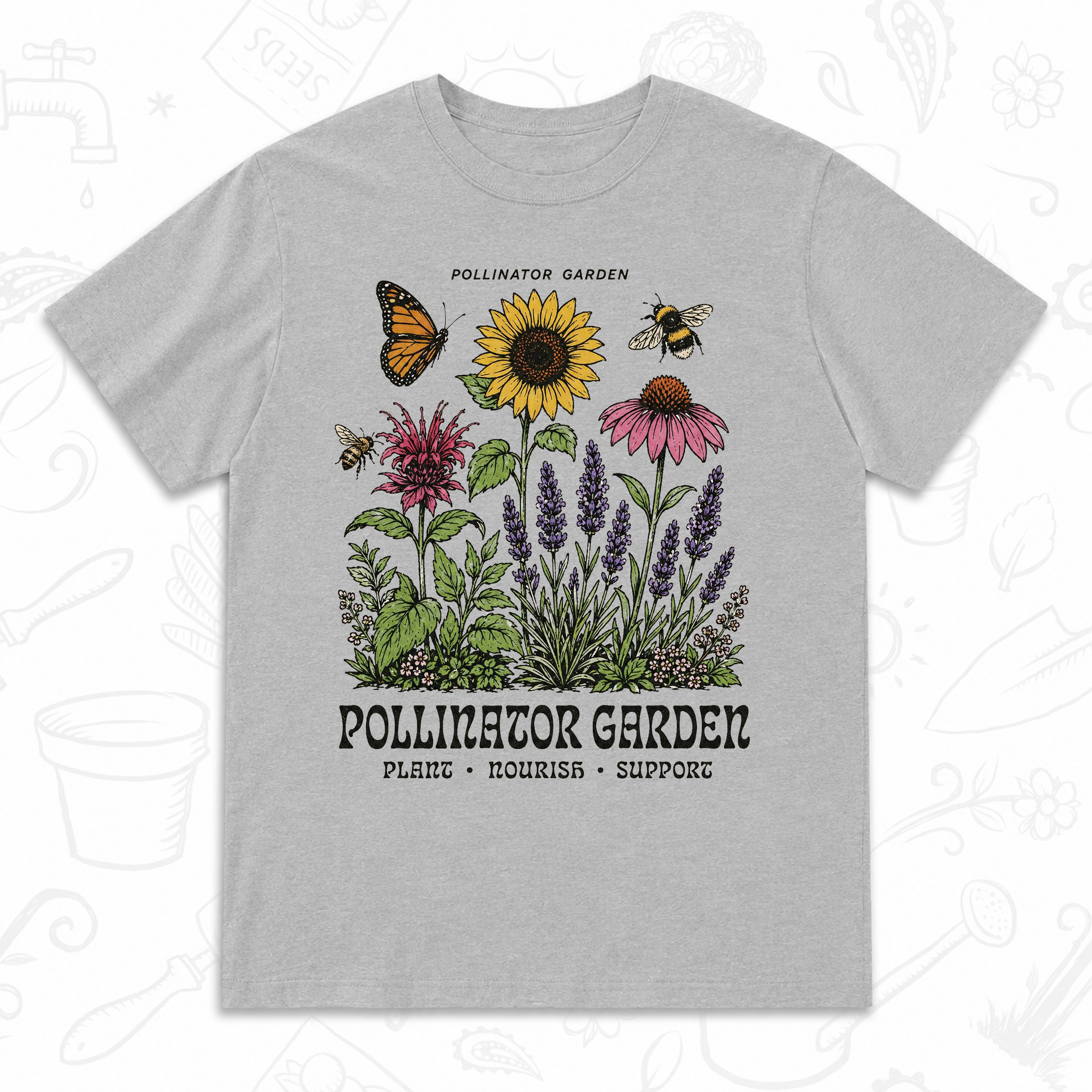 Pollinator Garden T-Shirt – Bee, Butterfly and Wildflower Gardening Tee