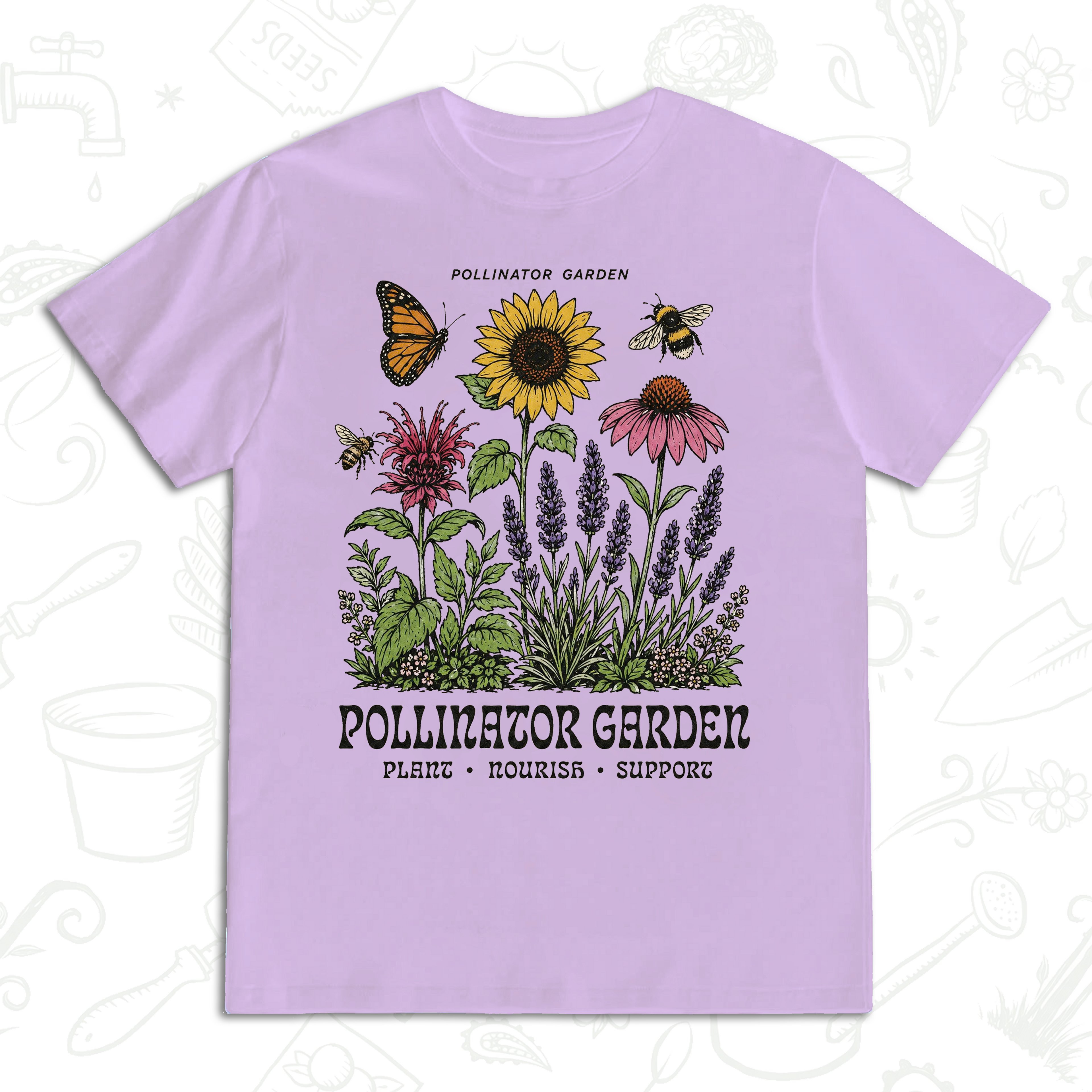 Pollinator Garden T-Shirt – Bee, Butterfly and Wildflower Gardening Tee