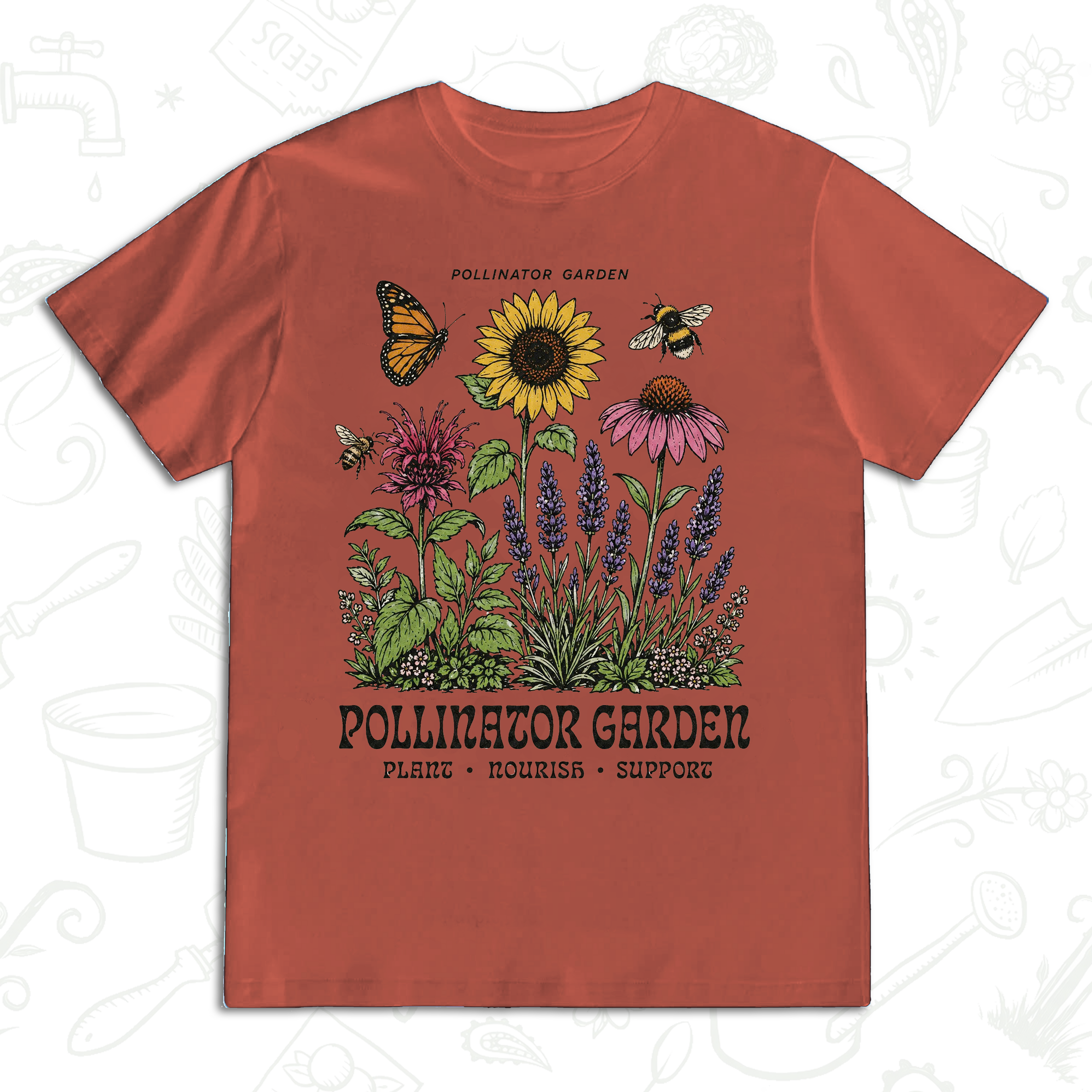 Pollinator Garden T-Shirt – Bee, Butterfly and Wildflower Gardening Tee
