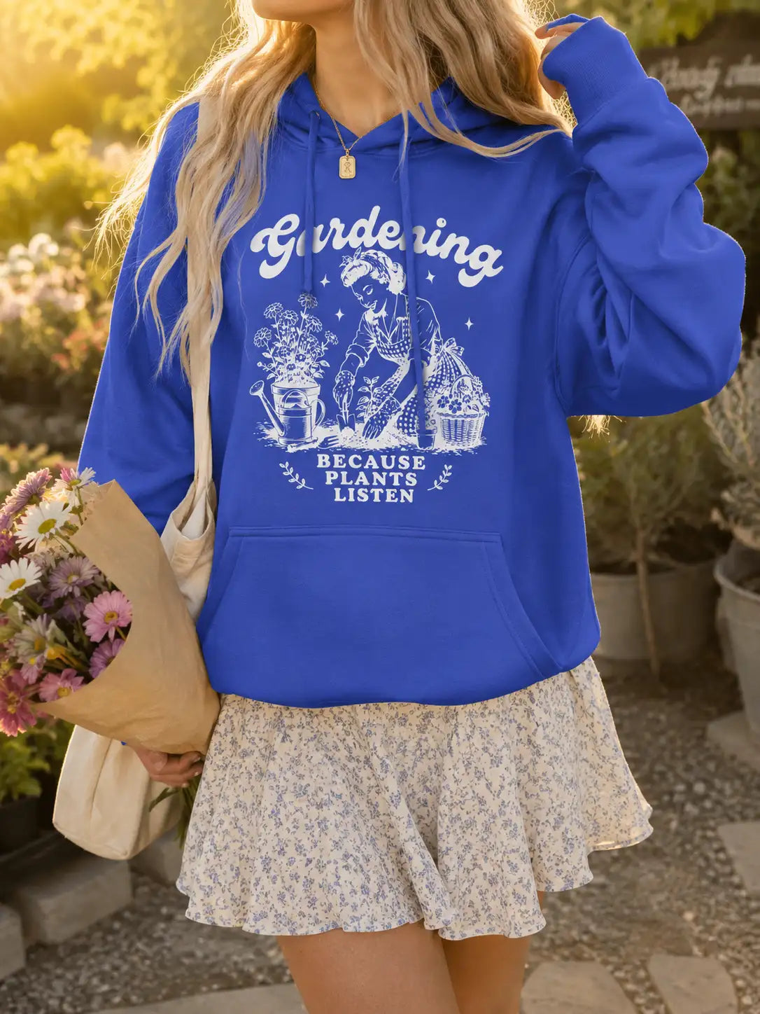 Gardening Because Plants Listen Hoodie – Vintage Garden Lover Pullover
