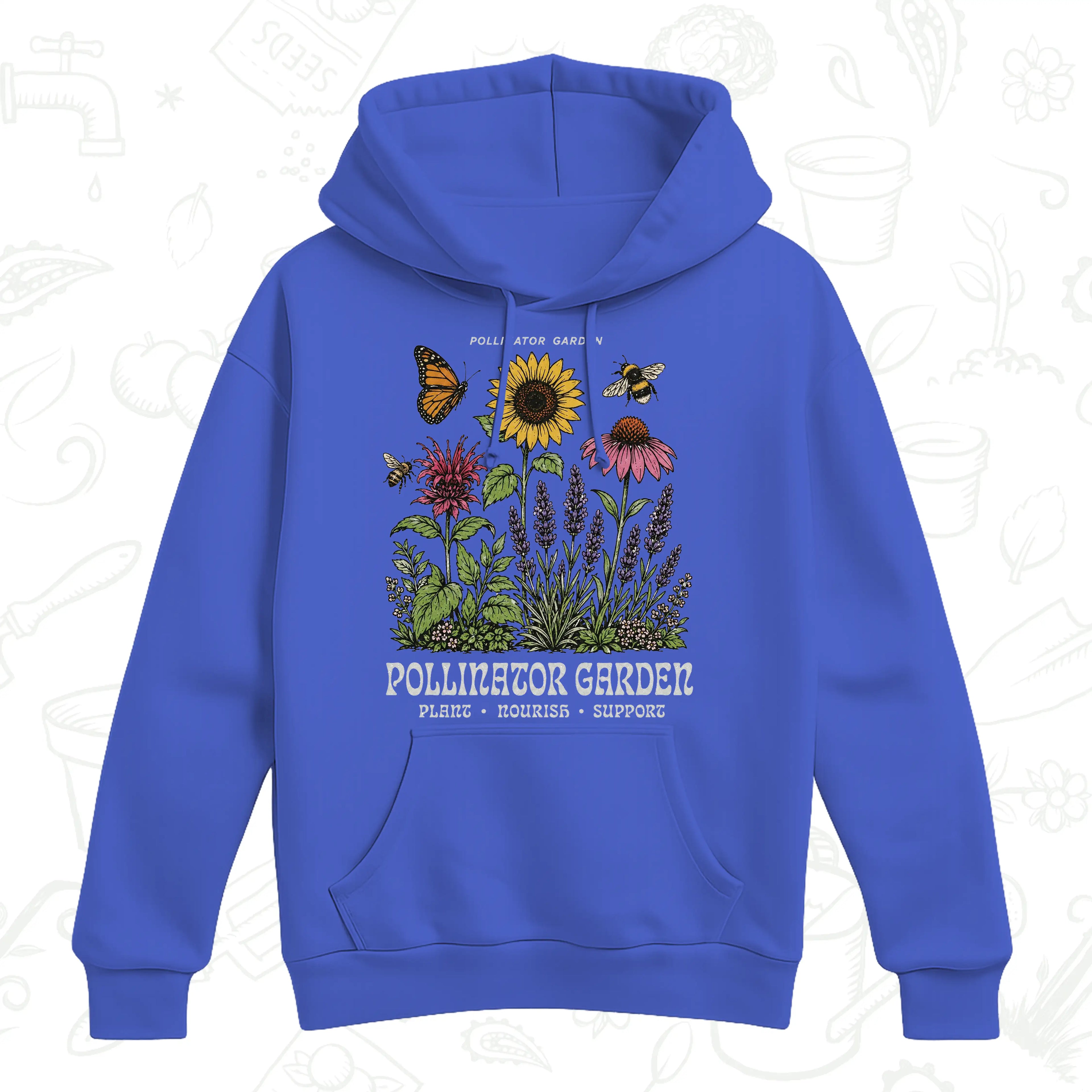 Pollinator Garden Hoodie – Bee, Butterfly and Wildflower Gardening Pullover