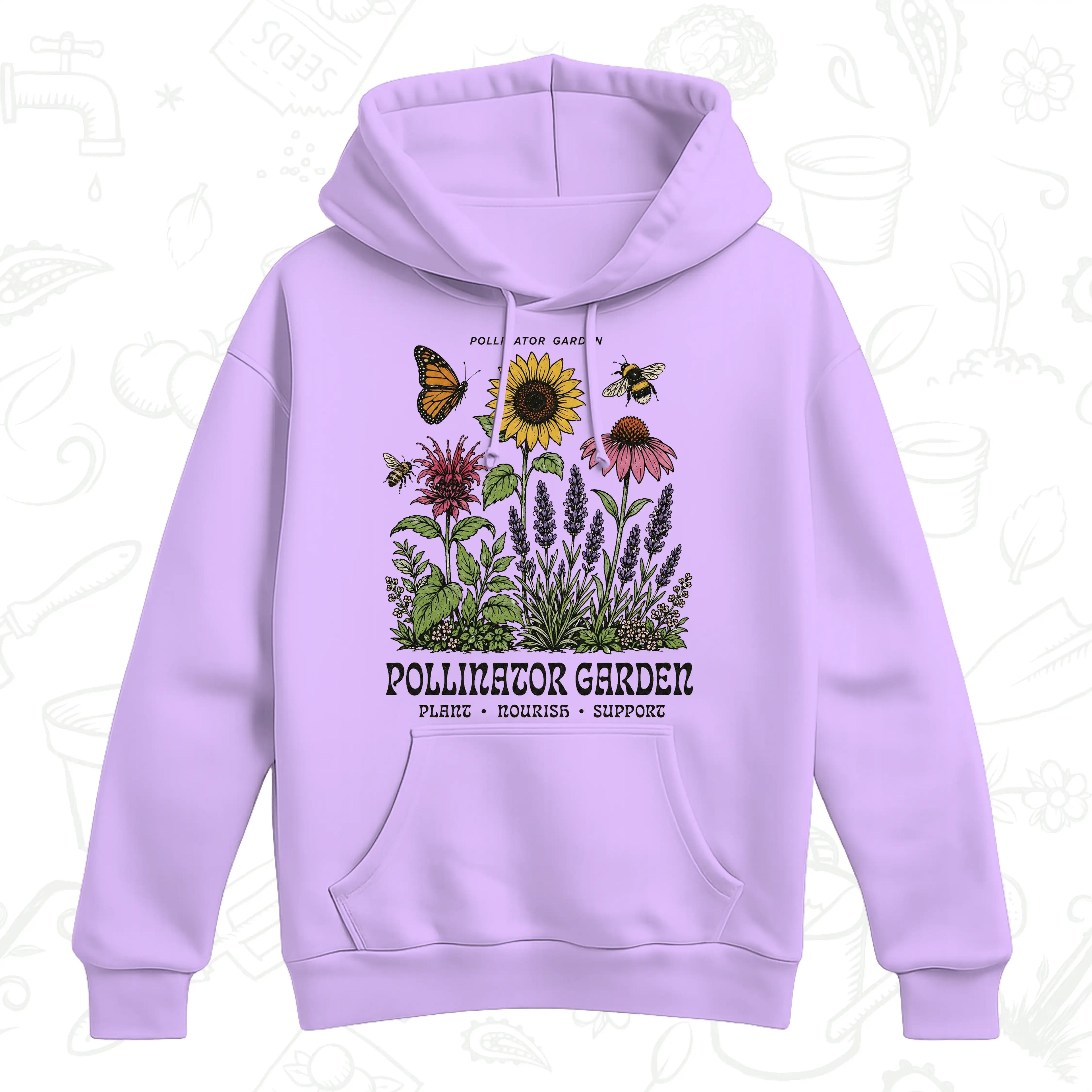 Pollinator Garden Hoodie – Bee, Butterfly and Wildflower Gardening Pullover