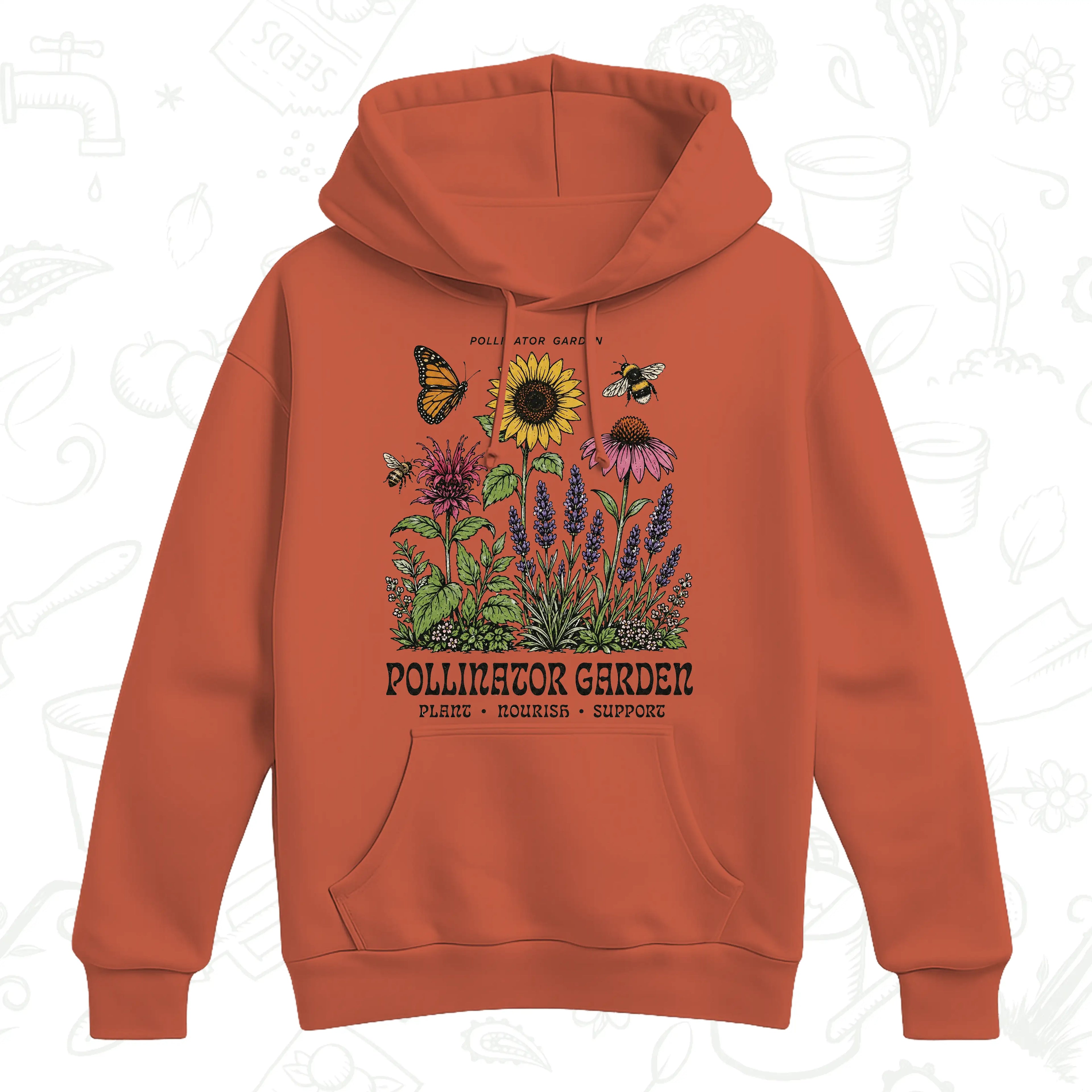 Pollinator Garden Hoodie – Bee, Butterfly and Wildflower Gardening Pullover