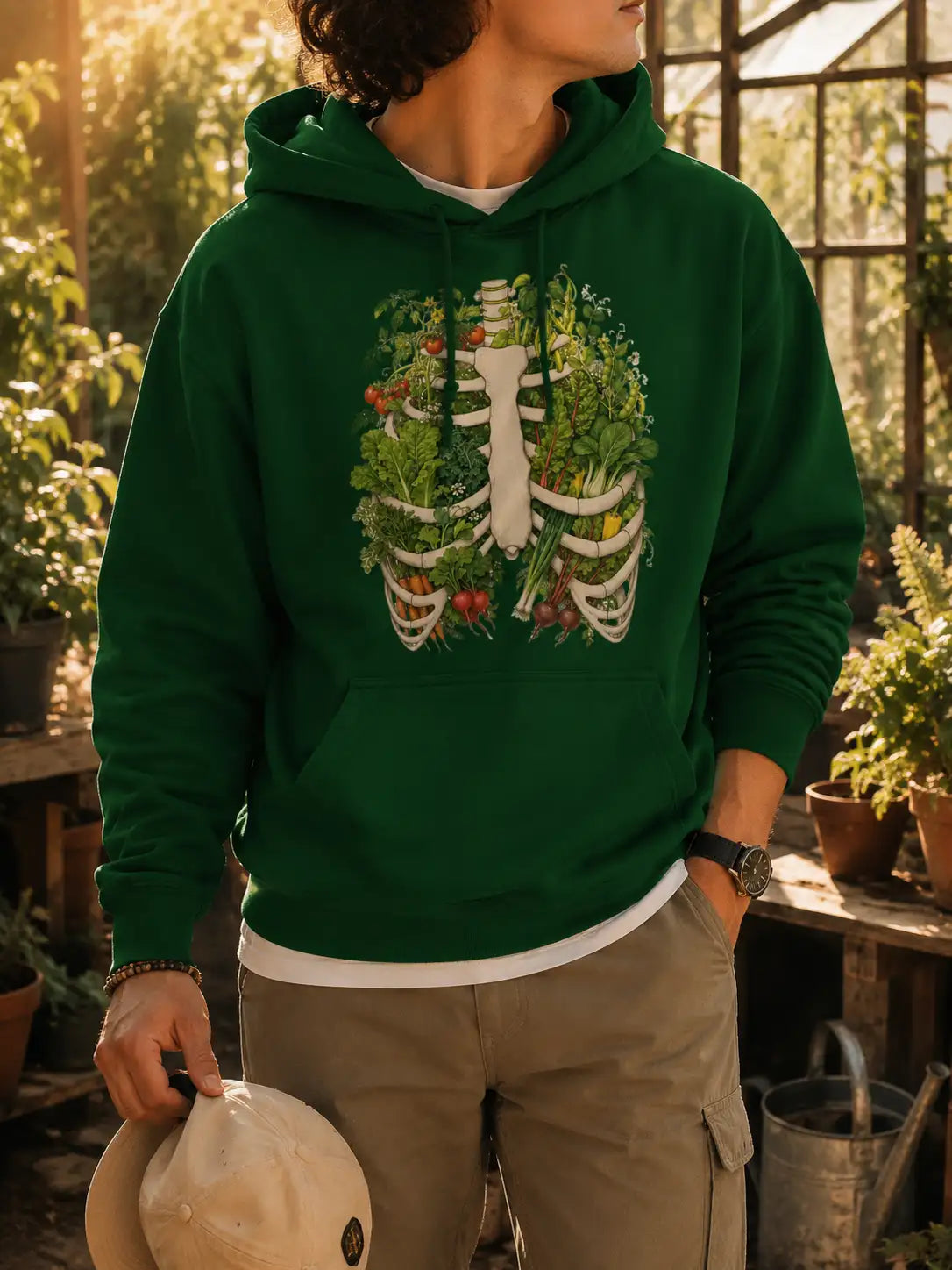 Vegetable Garden Ribcage Hoodie – Botanical Anatomy Gardening Pullover