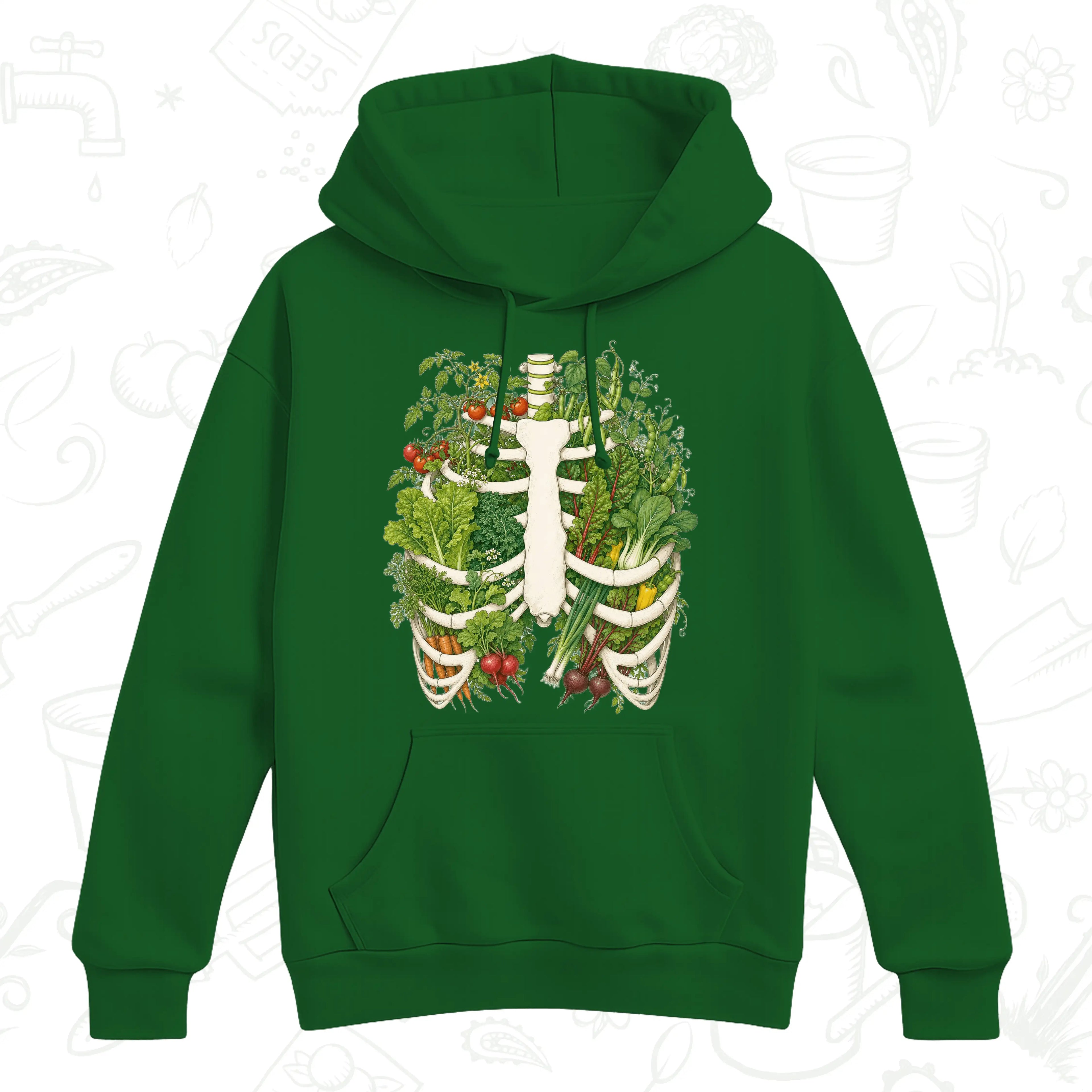 Vegetable Garden Ribcage Hoodie – Botanical Anatomy Gardening Pullover