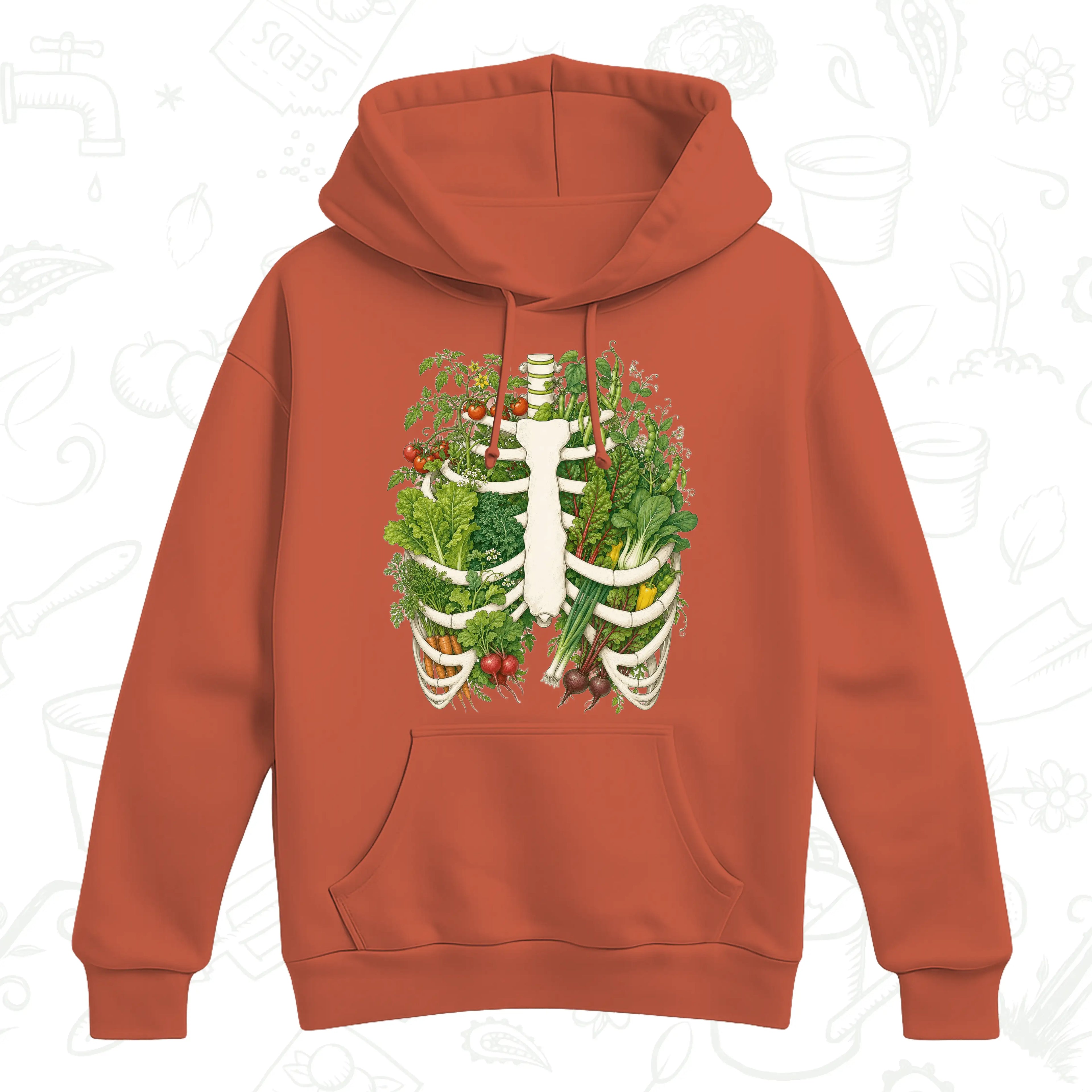 Vegetable Garden Ribcage Hoodie – Botanical Anatomy Gardening Pullover