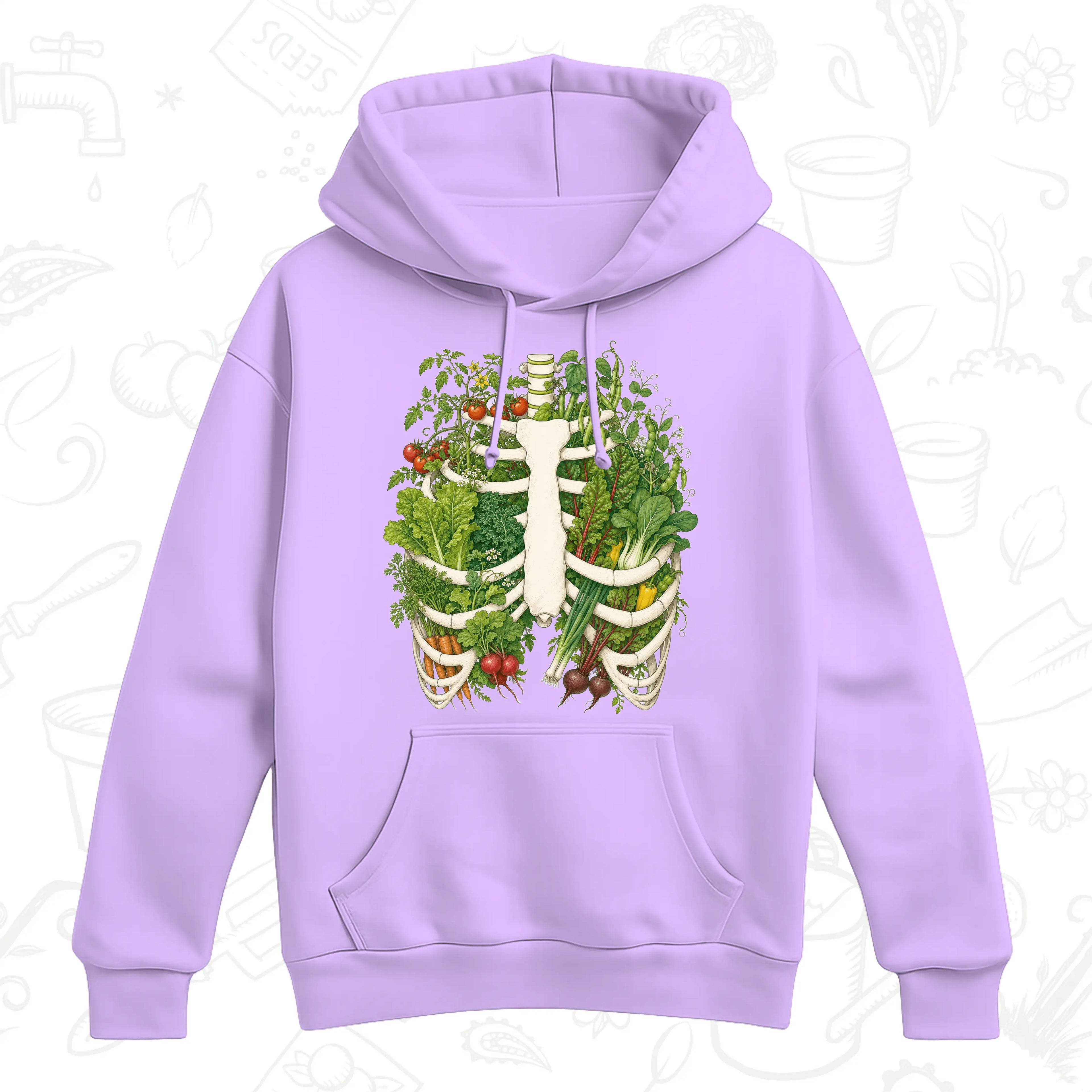 Vegetable Garden Ribcage Hoodie – Botanical Anatomy Gardening Pullover