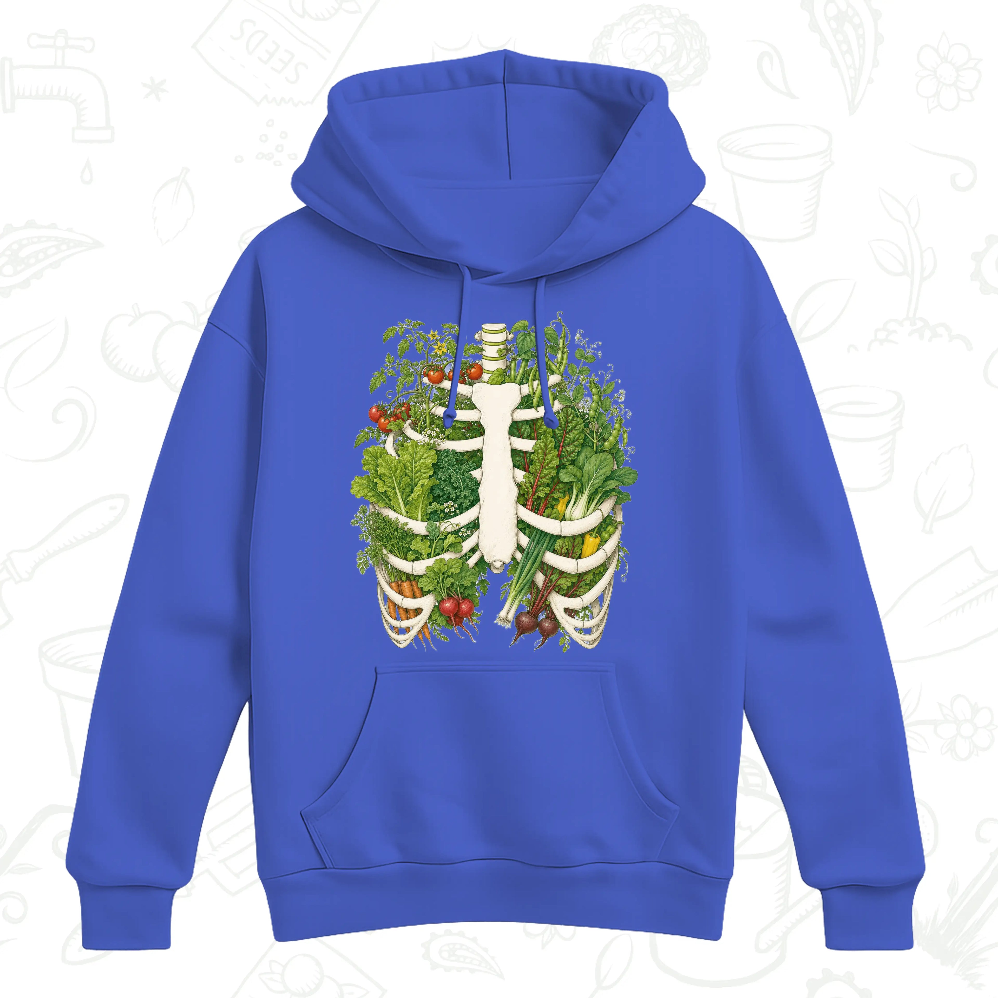 Vegetable Garden Ribcage Hoodie – Botanical Anatomy Gardening Pullover