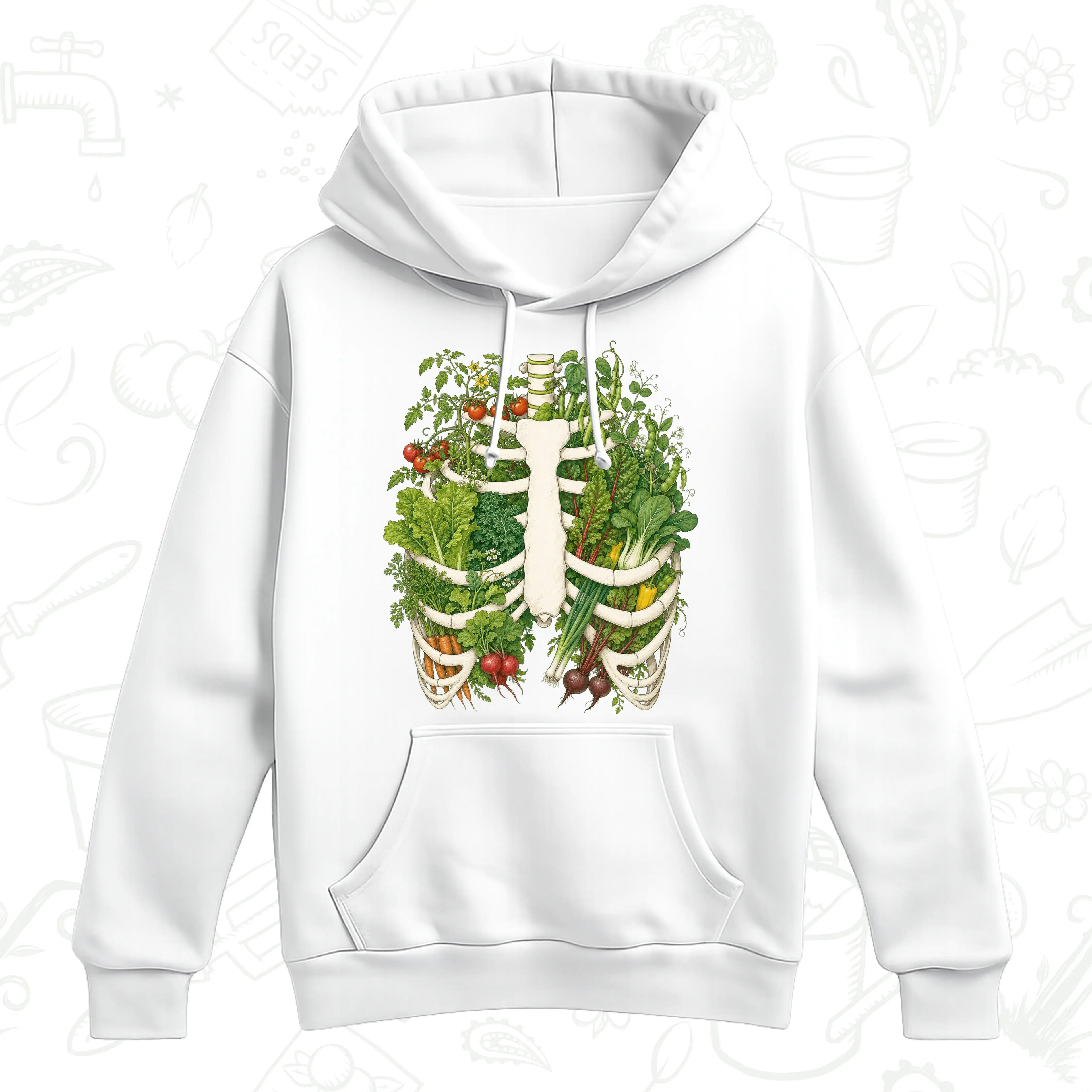 Vegetable Garden Ribcage Hoodie – Botanical Anatomy Gardening Pullover
