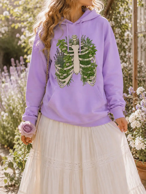 Herb Garden Ribcage Hoodie – Botanical Anatomy Gardening Pullover