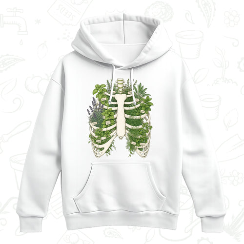 Herb Garden Ribcage Hoodie – Botanical Anatomy Gardening Pullover
