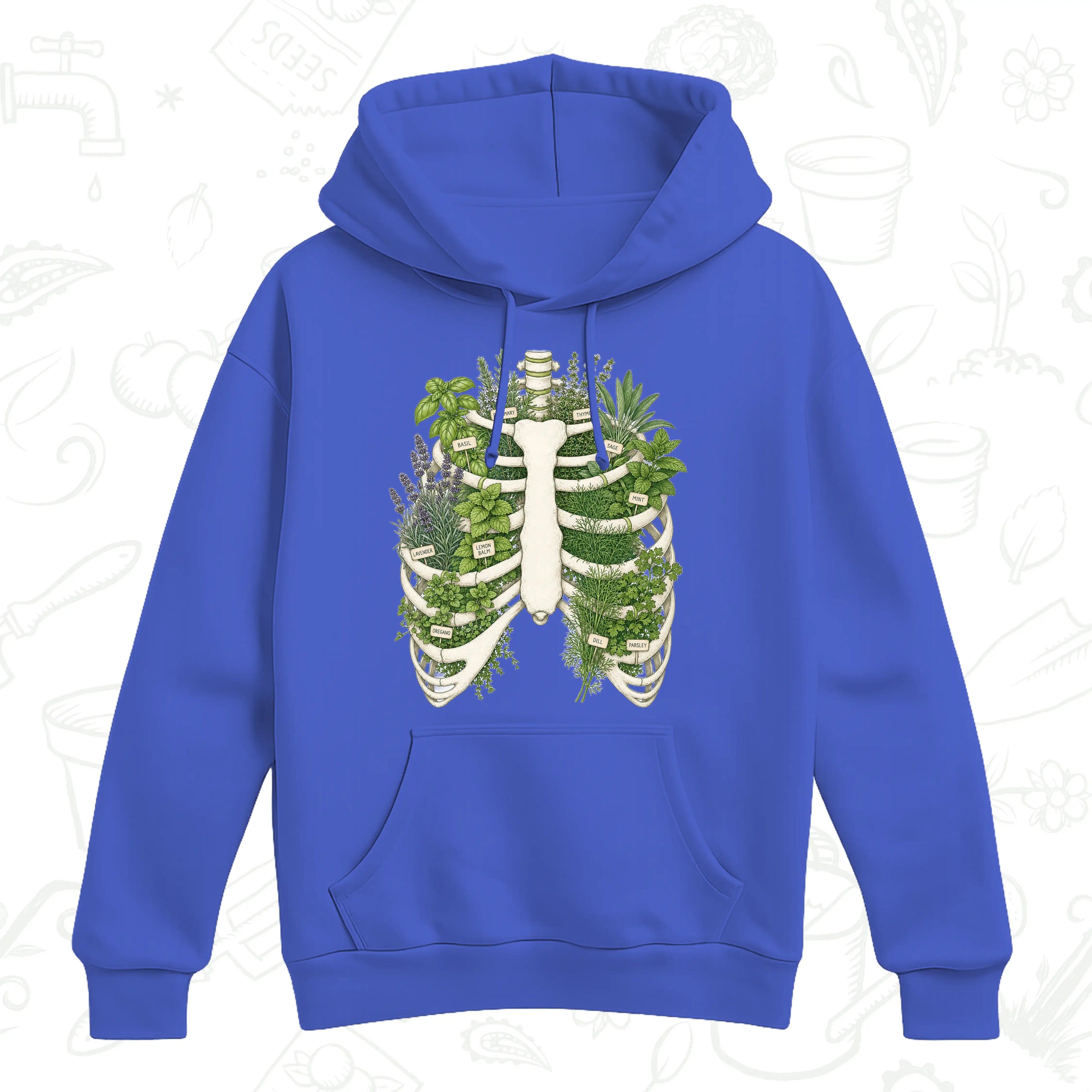 Herb Garden Ribcage Hoodie – Botanical Anatomy Gardening Pullover