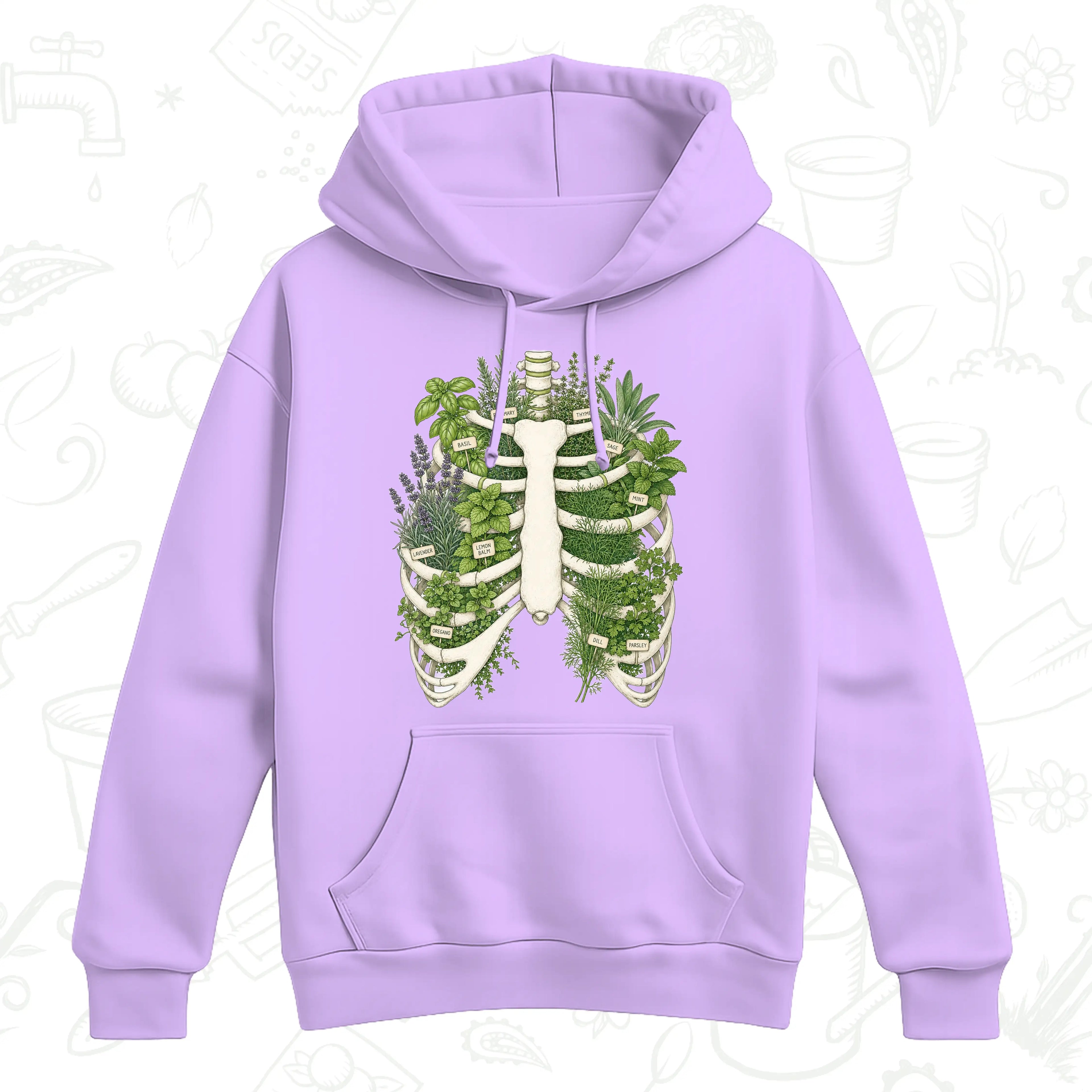 Herb Garden Ribcage Hoodie – Botanical Anatomy Gardening Pullover