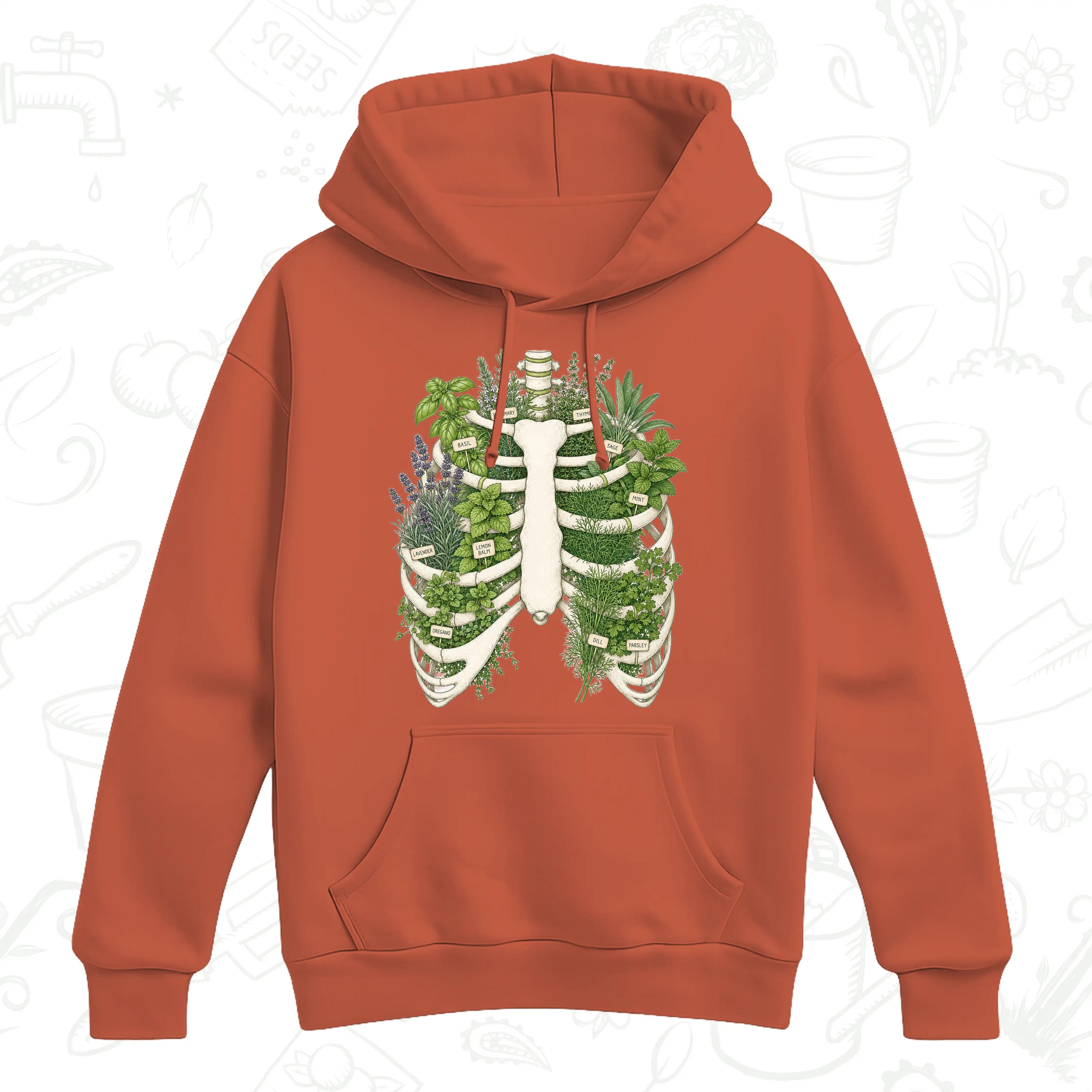 Herb Garden Ribcage Hoodie – Botanical Anatomy Gardening Pullover