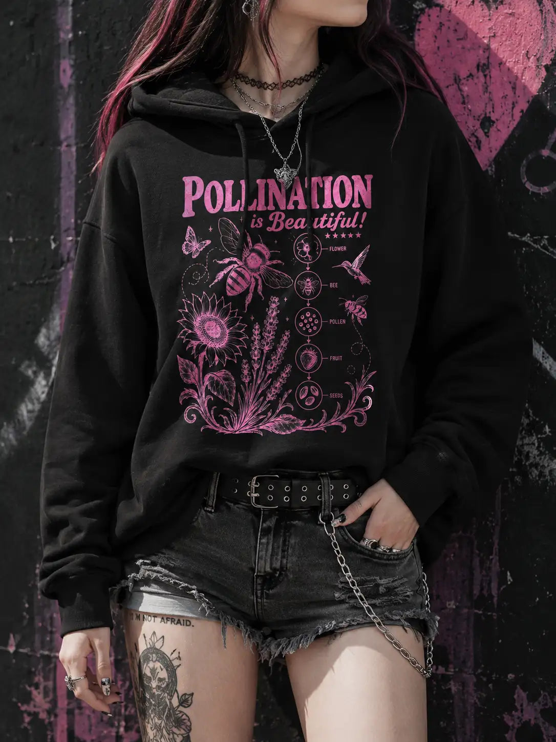 Pollination Is Beautiful Hoodie – Gothic Bee and Botanical Pullover