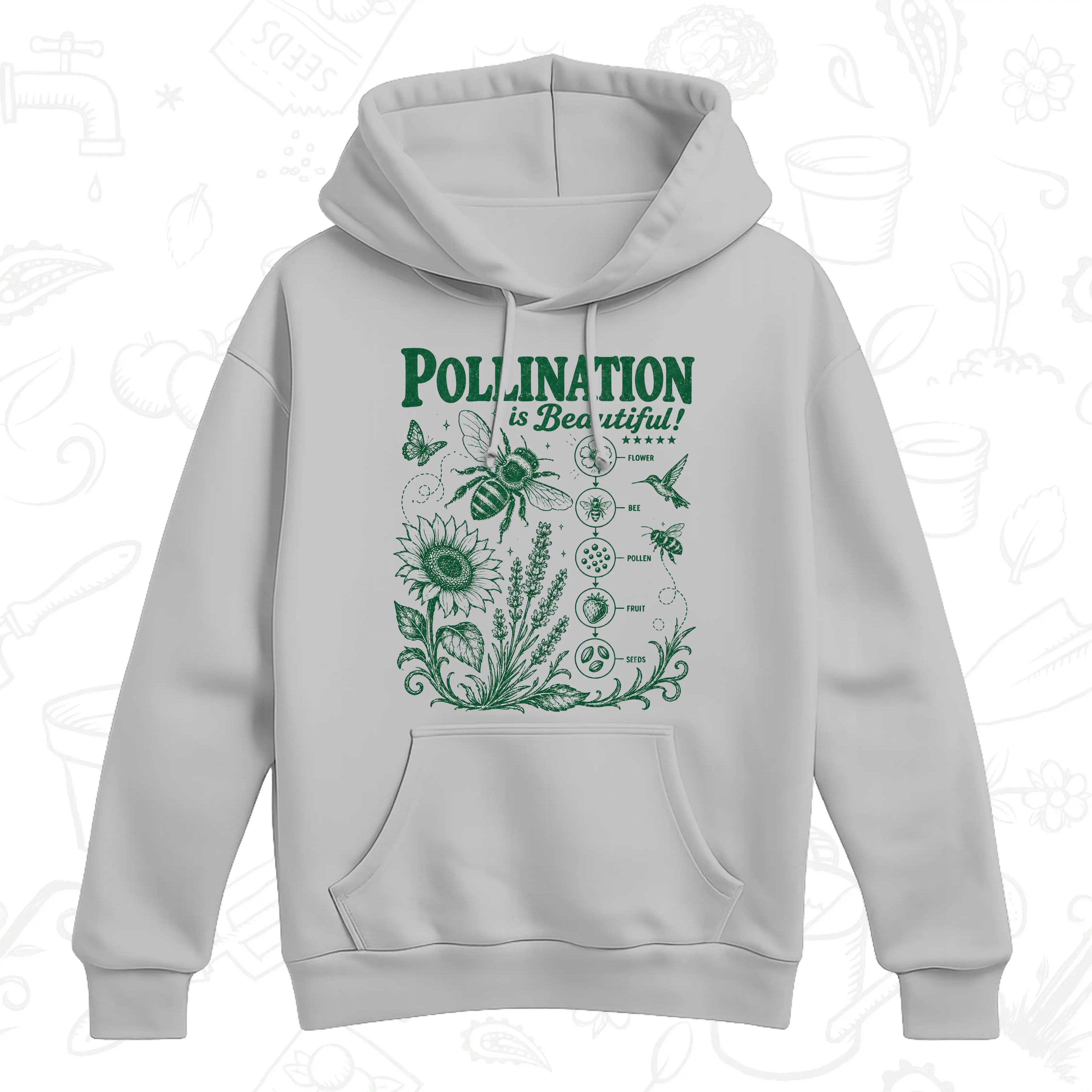 Pollination Is Beautiful Hoodie – Gothic Bee and Botanical Pullover