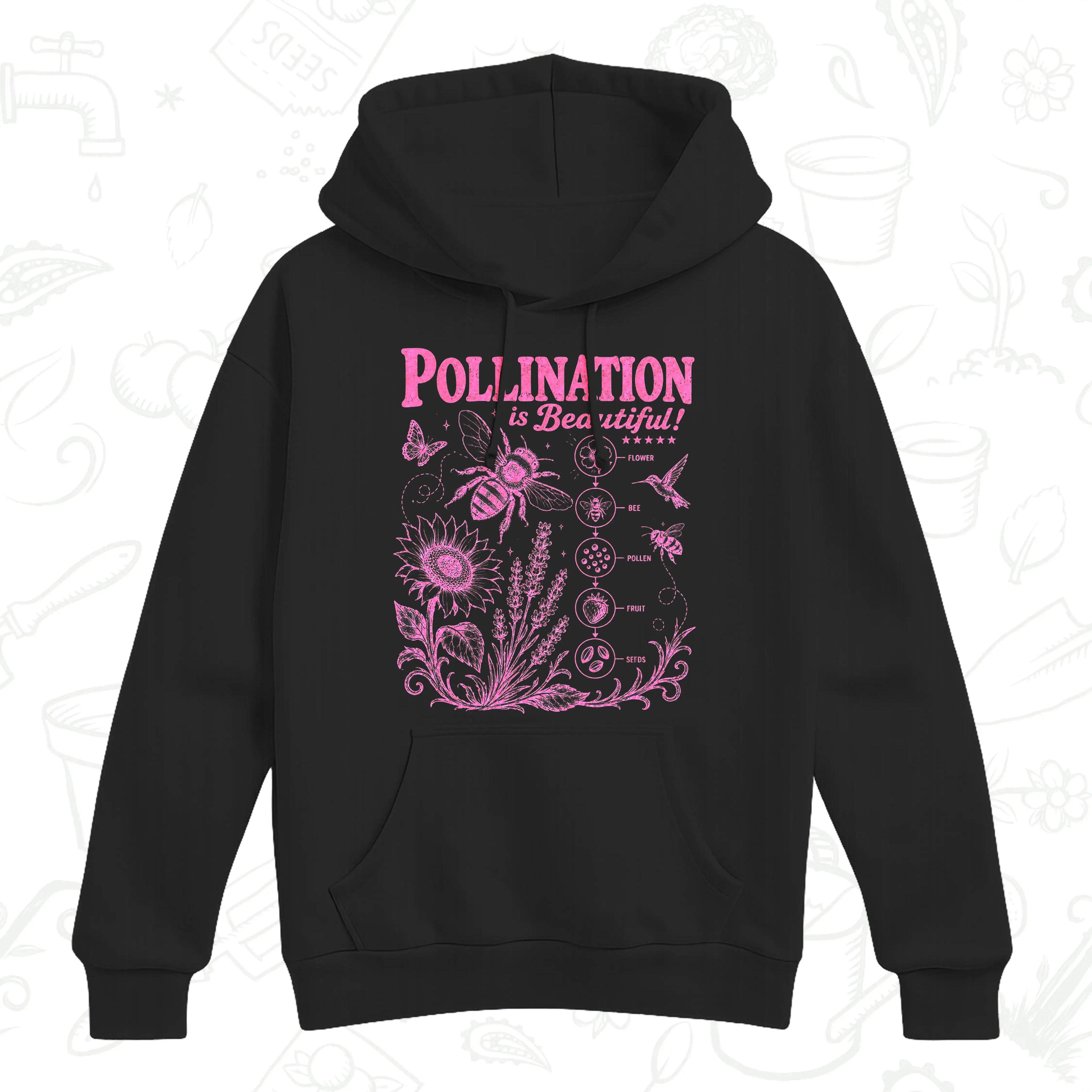 Pollination Is Beautiful Hoodie – Gothic Bee and Botanical Pullover