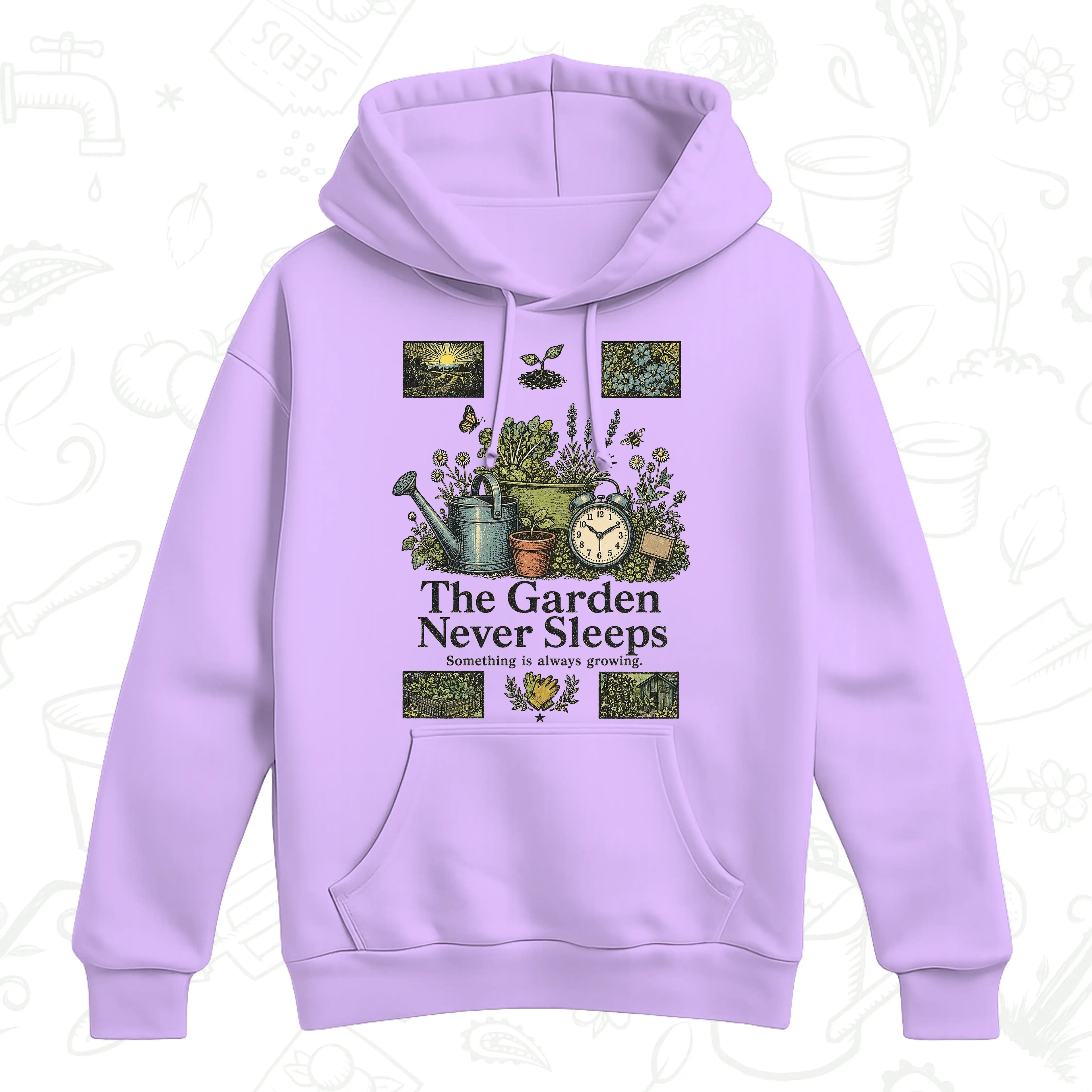 The Garden Never Sleeps Hoodie – Vintage Gardening Graphic Pullover