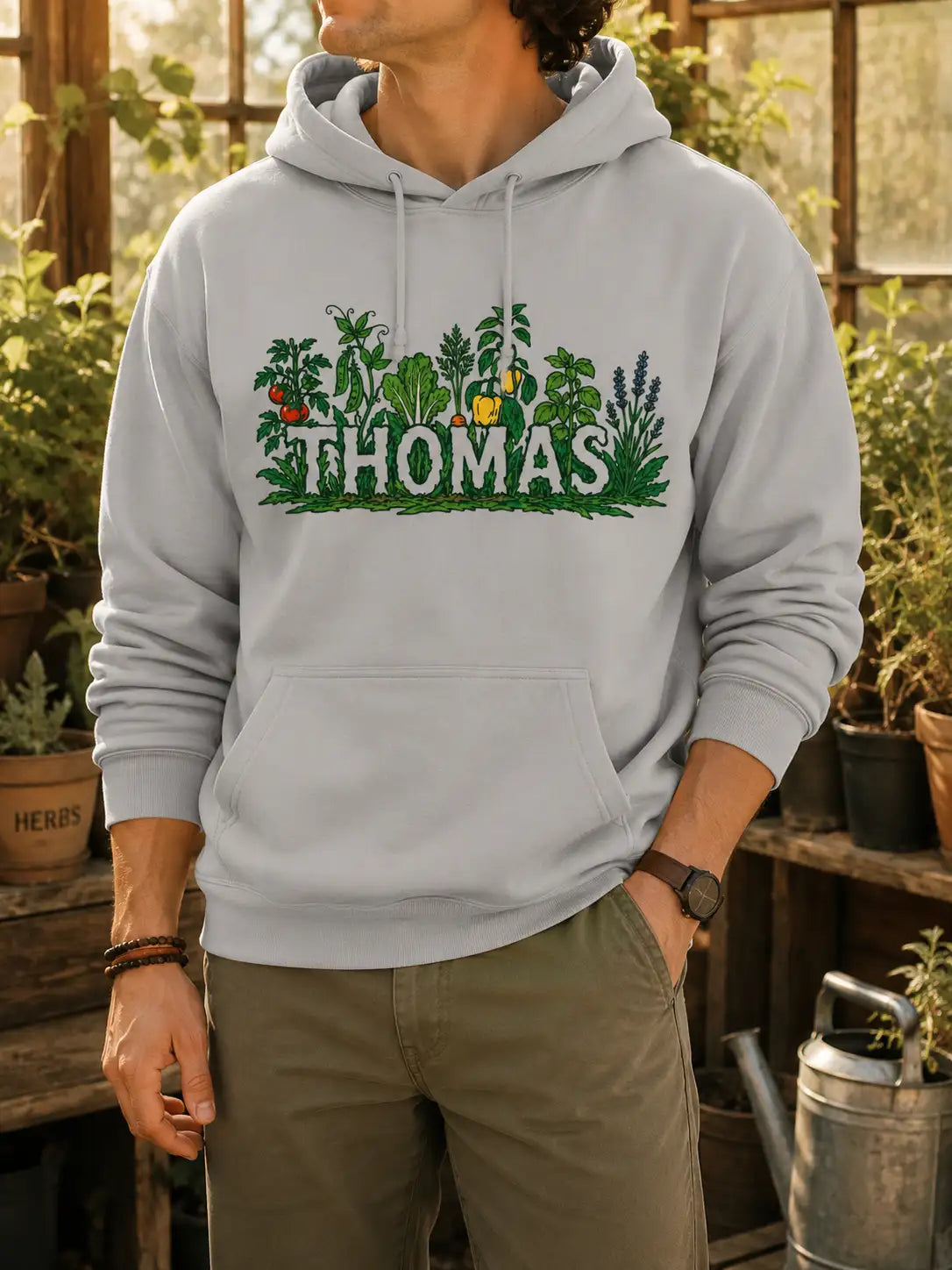 Personalised Vegetable Garden Name Hoodie – Gardener Graphic Pullover
