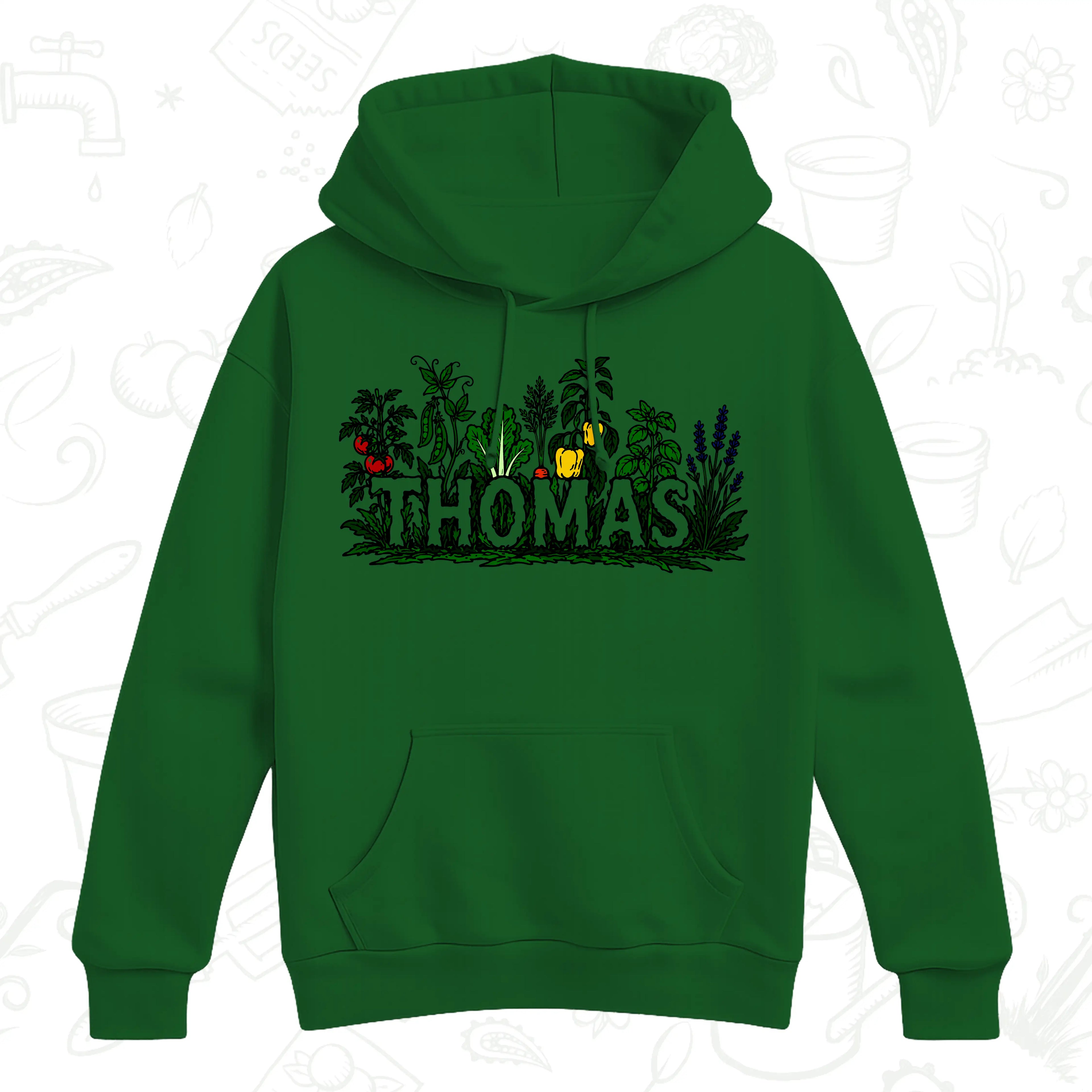 Personalised Vegetable Garden Name Hoodie – Gardener Graphic Pullover